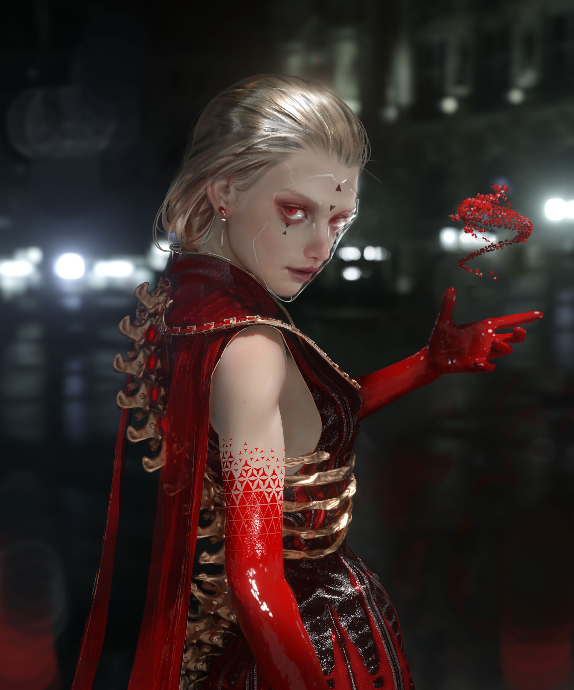 Rui Li character with blonde hair and red outfit HD Phone Wallpaper