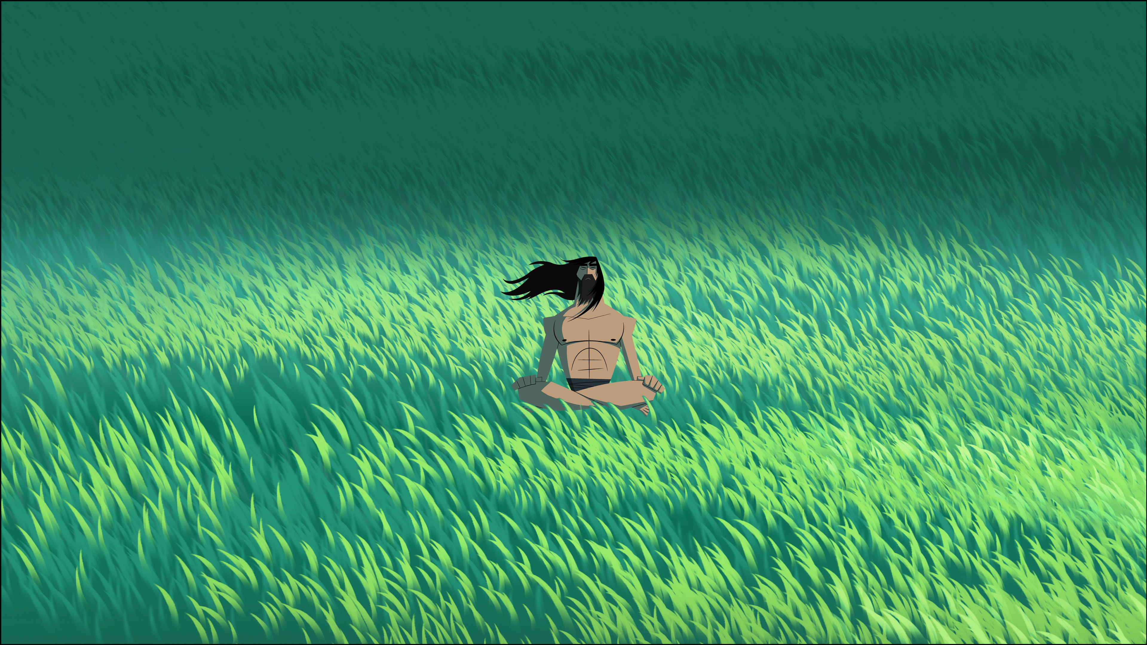 Samurai Jack meditating in a grassy field HD Wallpaper