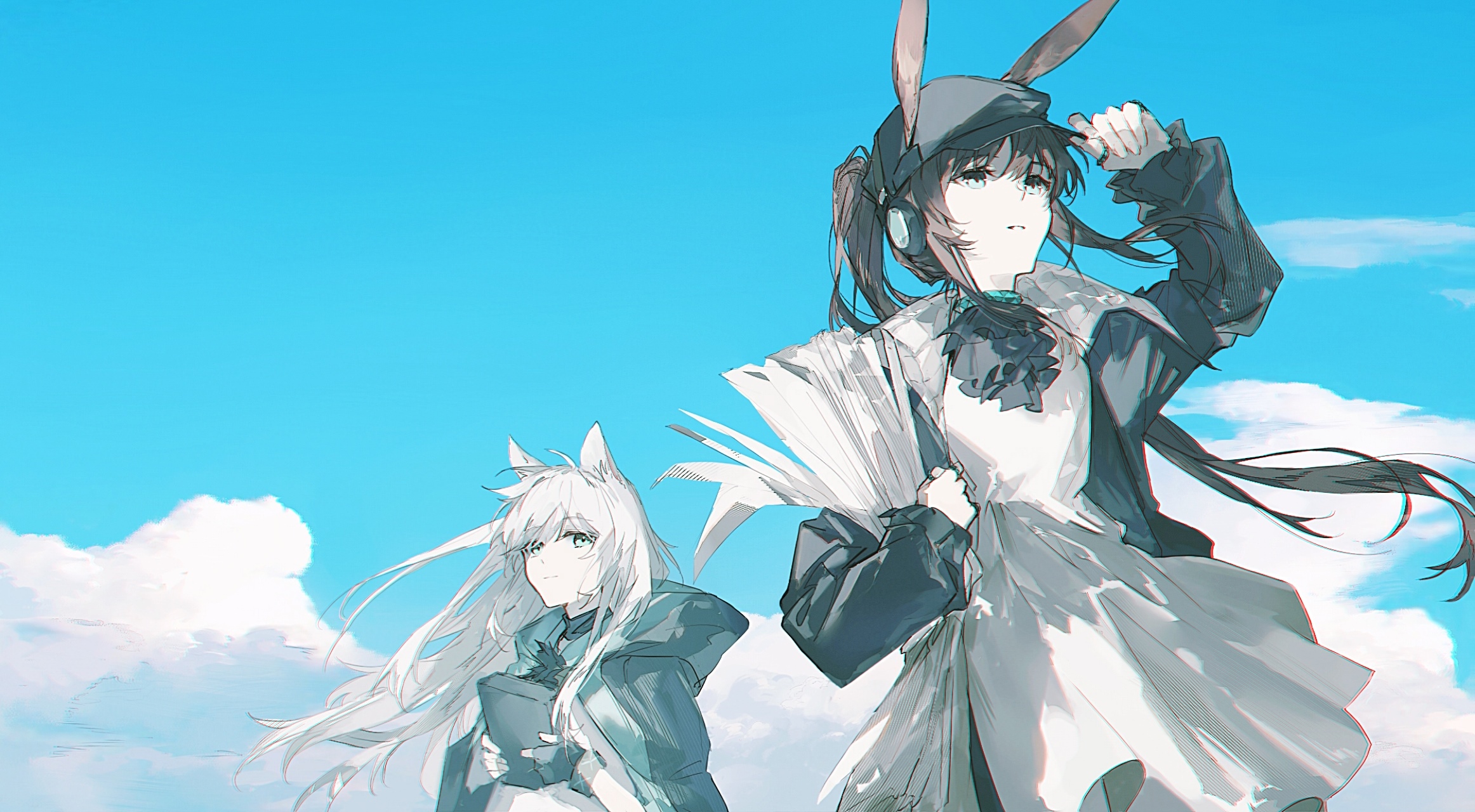Amiya and fox girl under blue sky with clouds HD Wallpaper