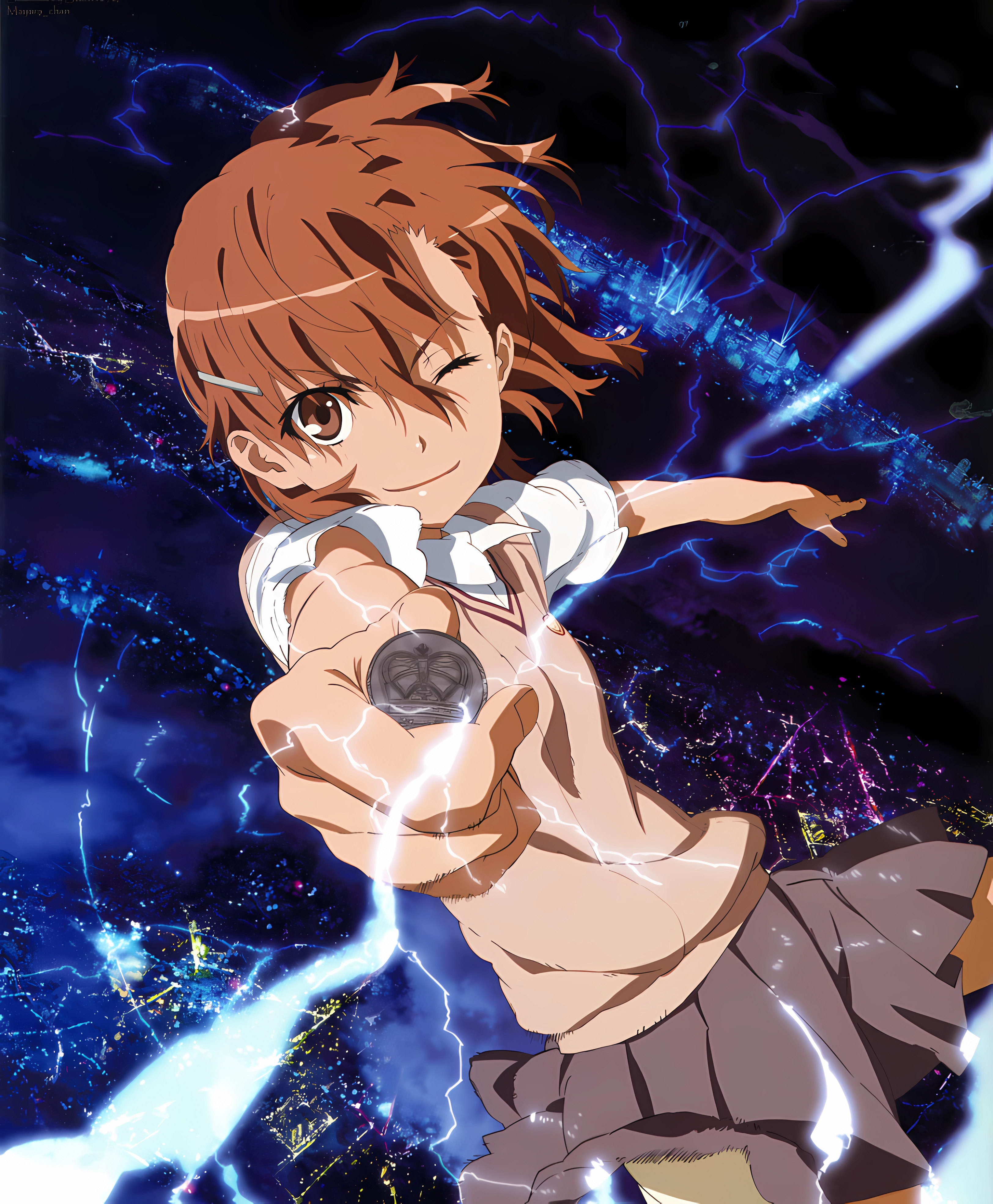 Misaka Mikoto from To Aru Kagaku no Railgun with Lightning HD Phone Wallpaper