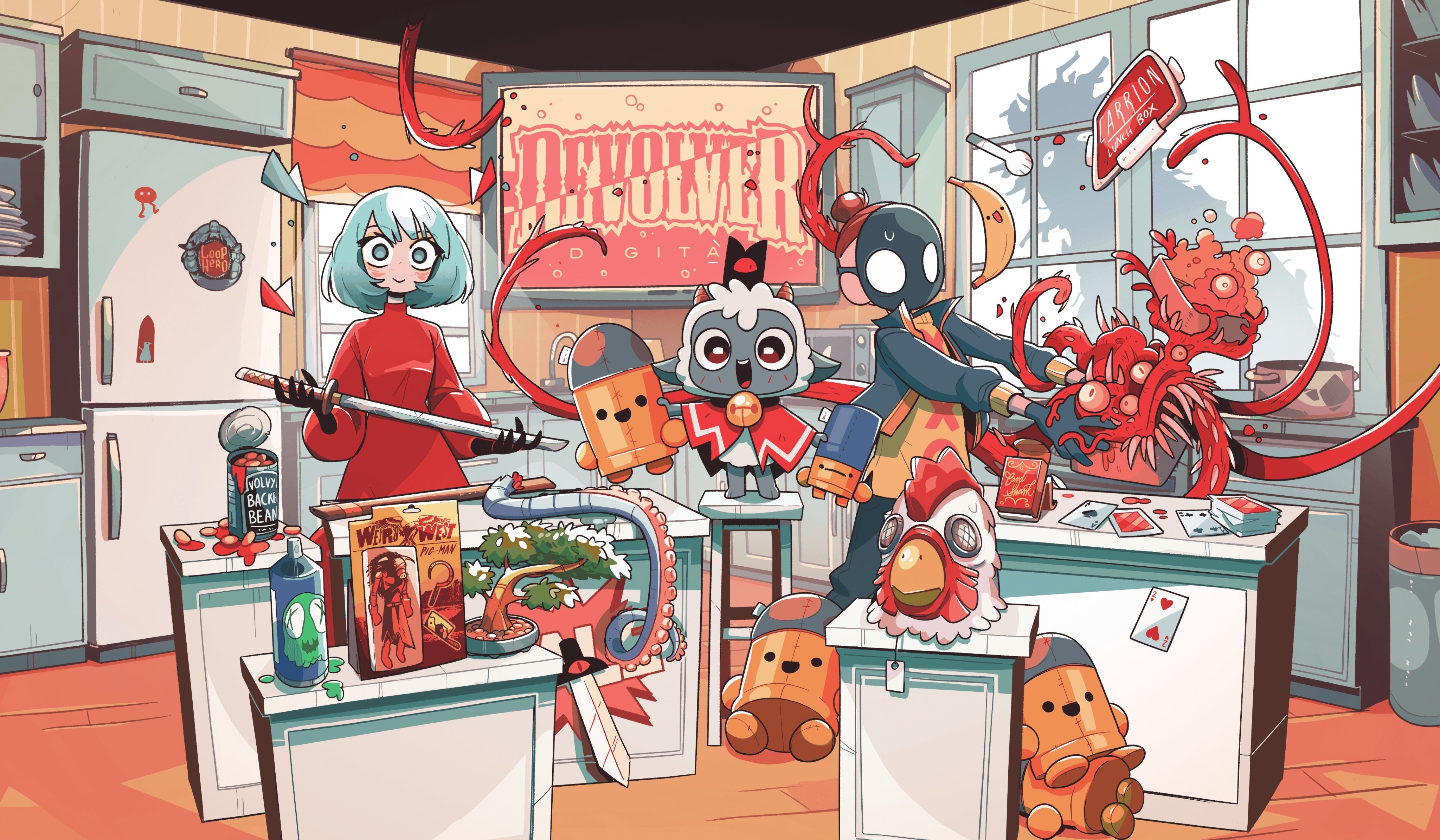 Devolver Digital characters in a kitchen HD Wallpaper