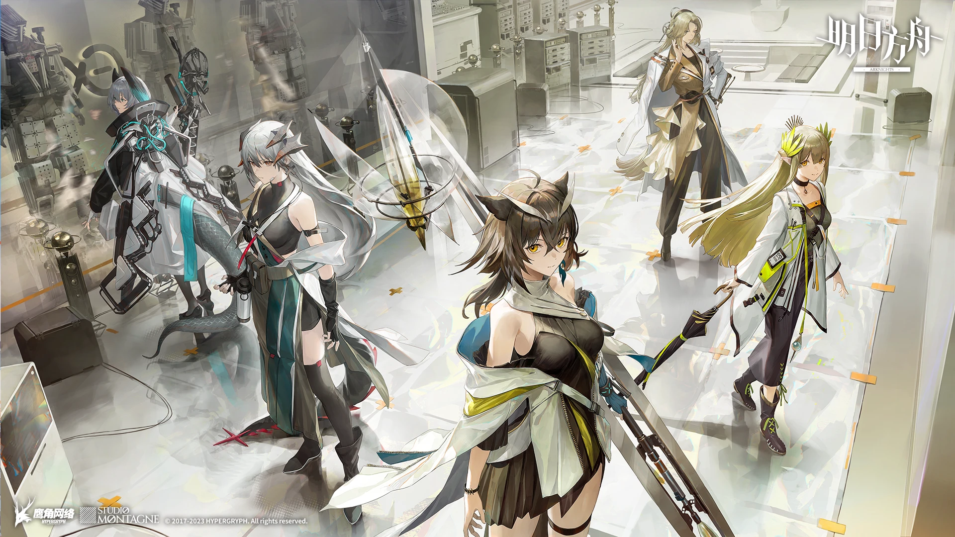 Arknights characters in a laboratory setting HD Wallpaper
