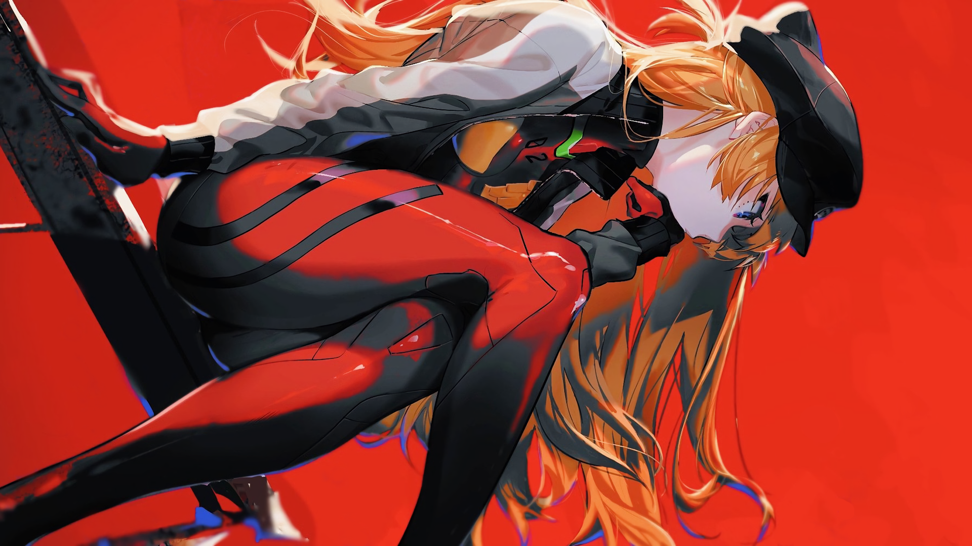 Asuka Langley Soryu in a red and black plugsuit HD Wallpaper