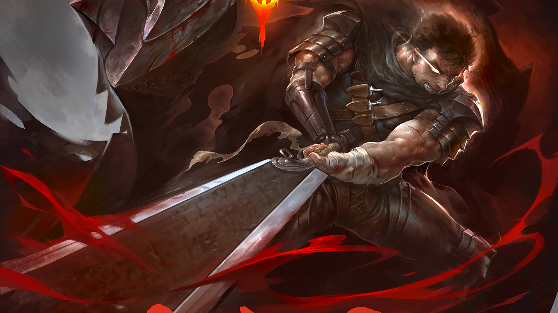 Guts from Berserk wielding his sword with blood HD Wallpaper