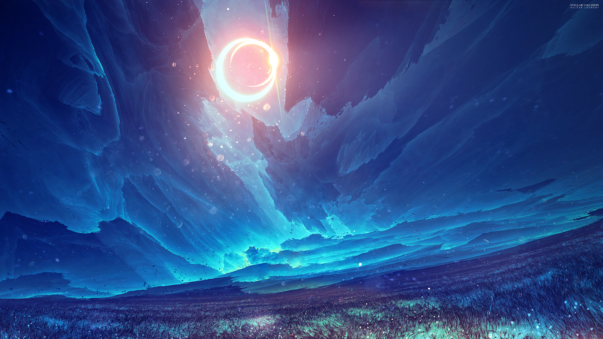 Kuldar Leement's concept art of a solar eclipse over a field HD Wallpaper
