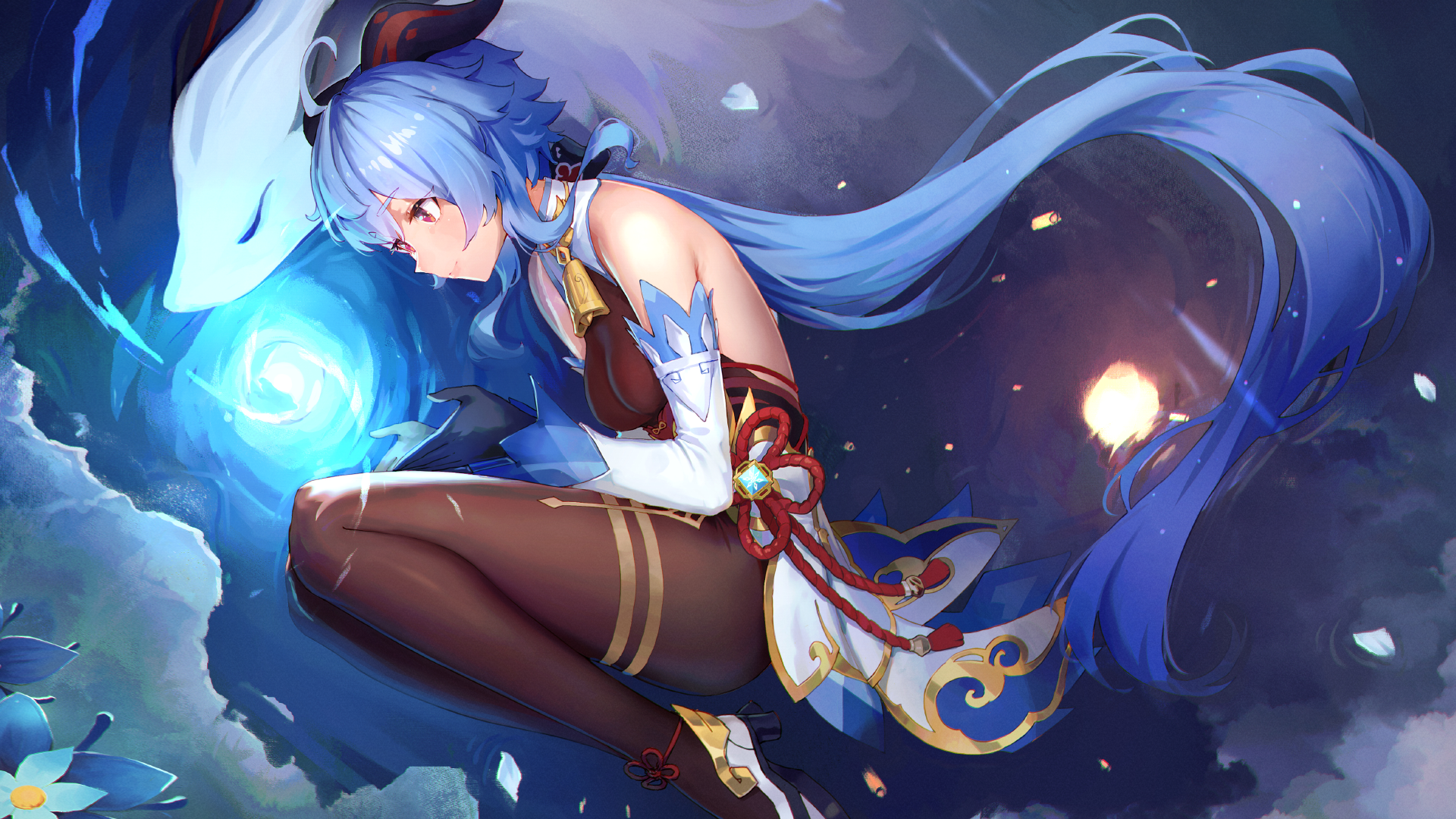 Genshin Impact Ganyu with blue hair and a creature HD Wallpaper