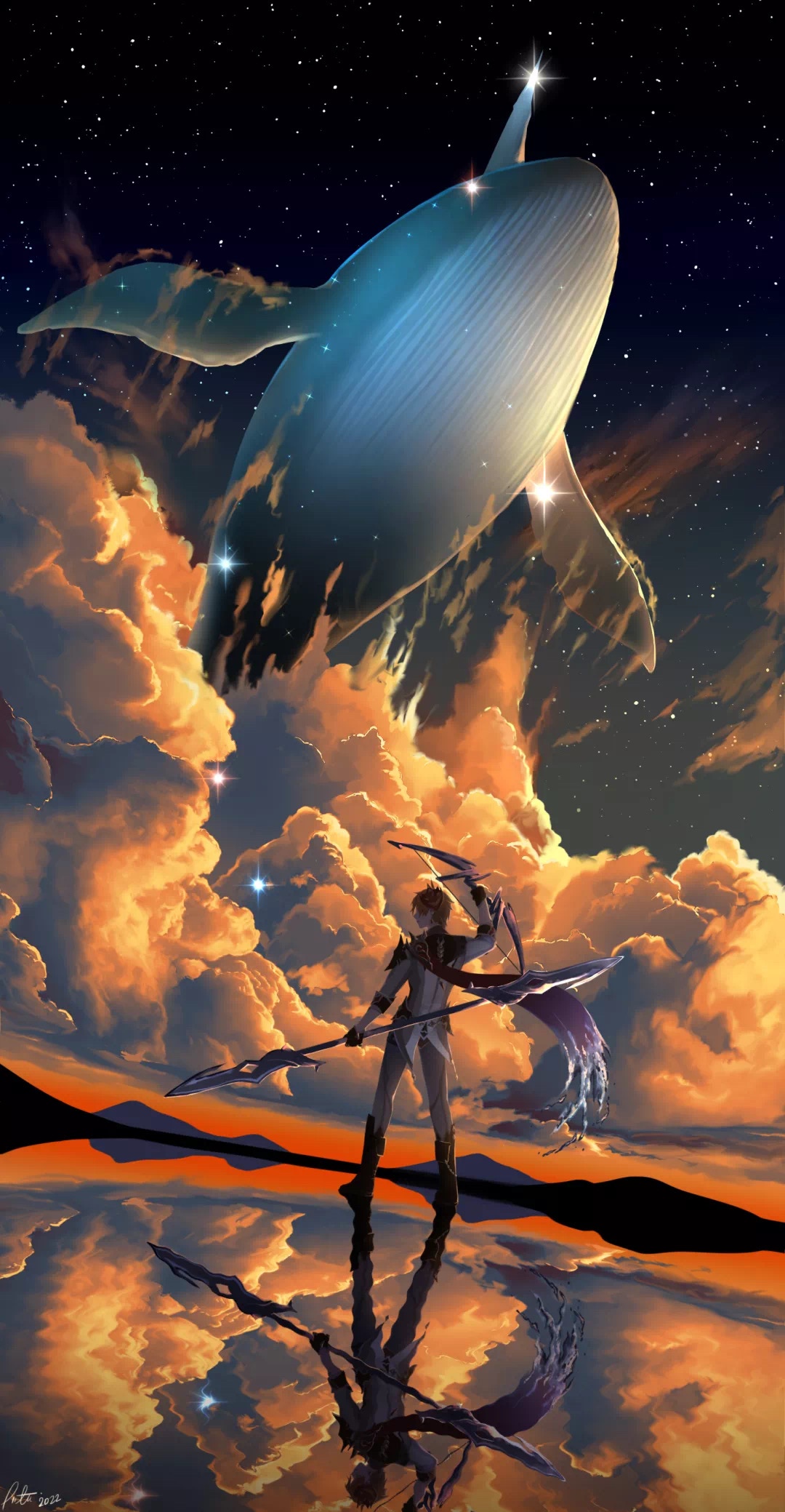 Tartaglia and a whale in the sky HD Phone Wallpaper