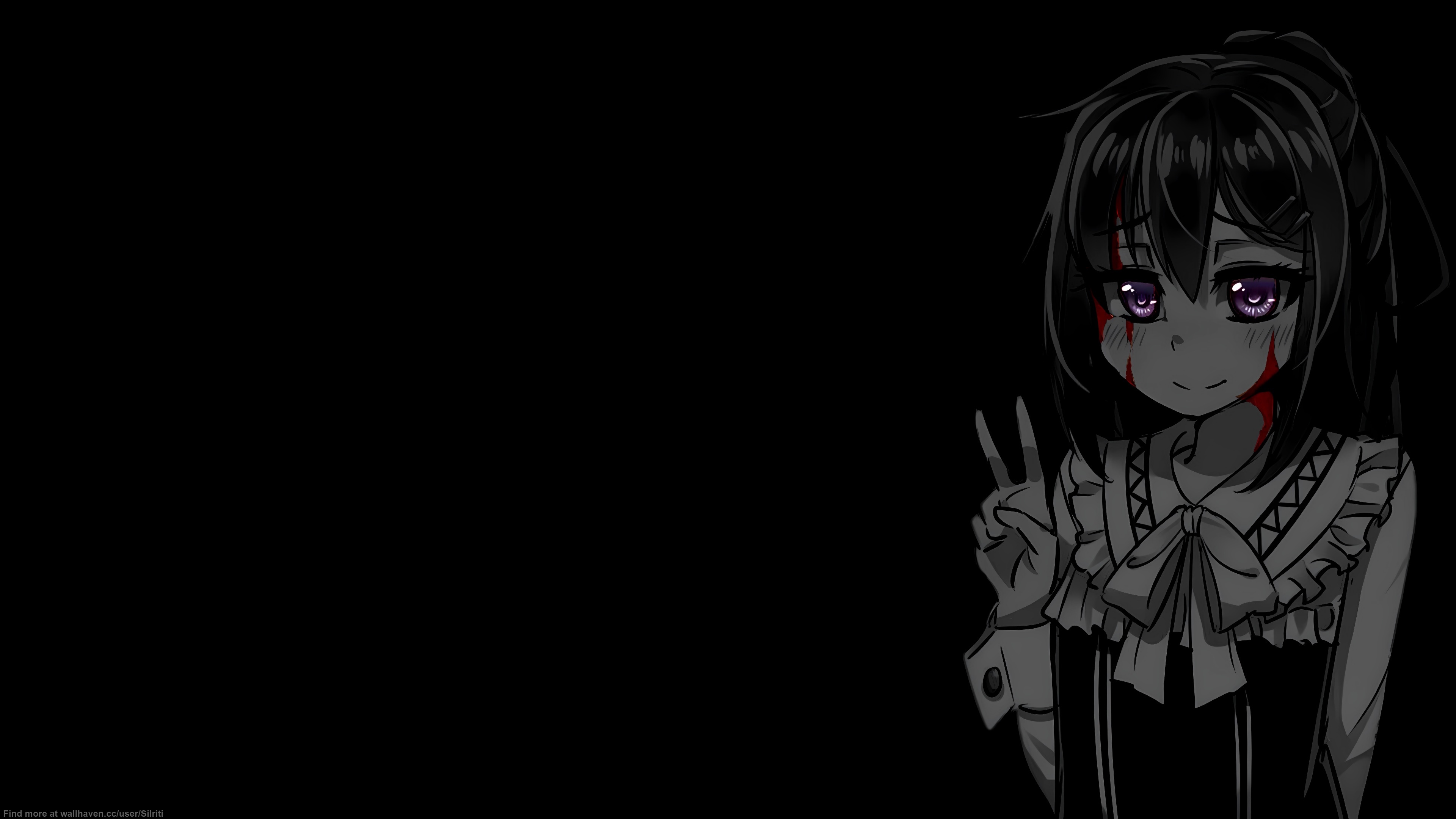 Anime girl with blood and peace sign HD Wallpaper