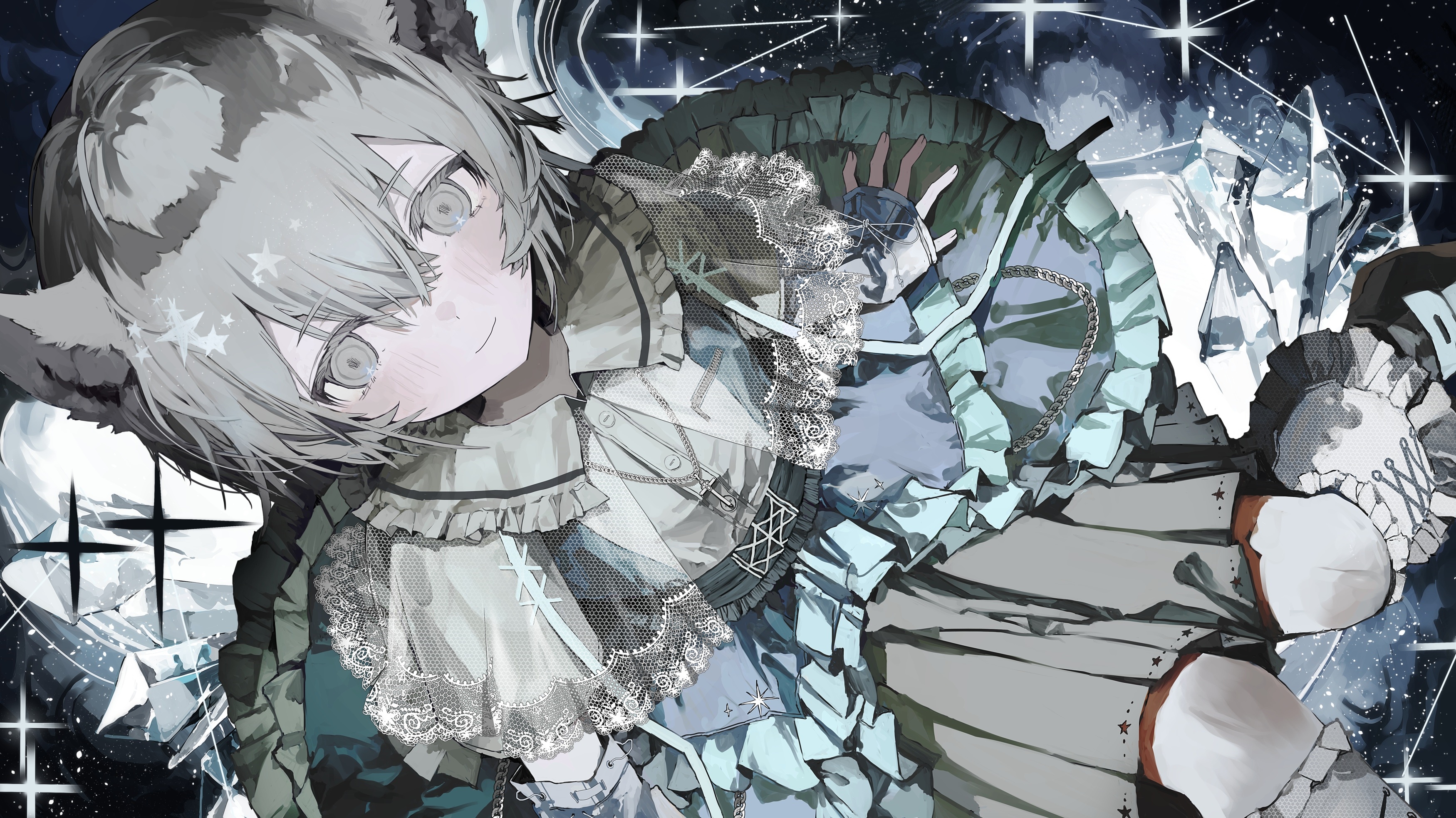 Wolf girl with stars and galaxy background HD Wallpaper