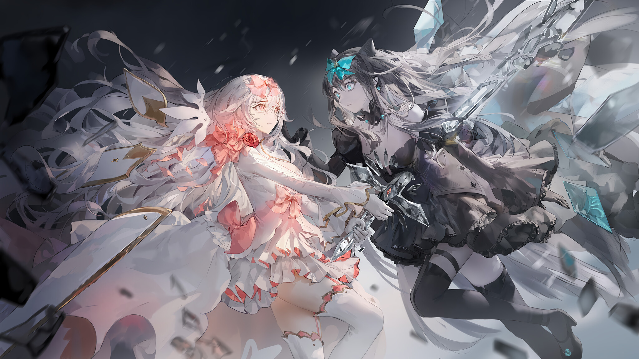 Two anime girls with swords, ARCAEA HD Wallpaper
