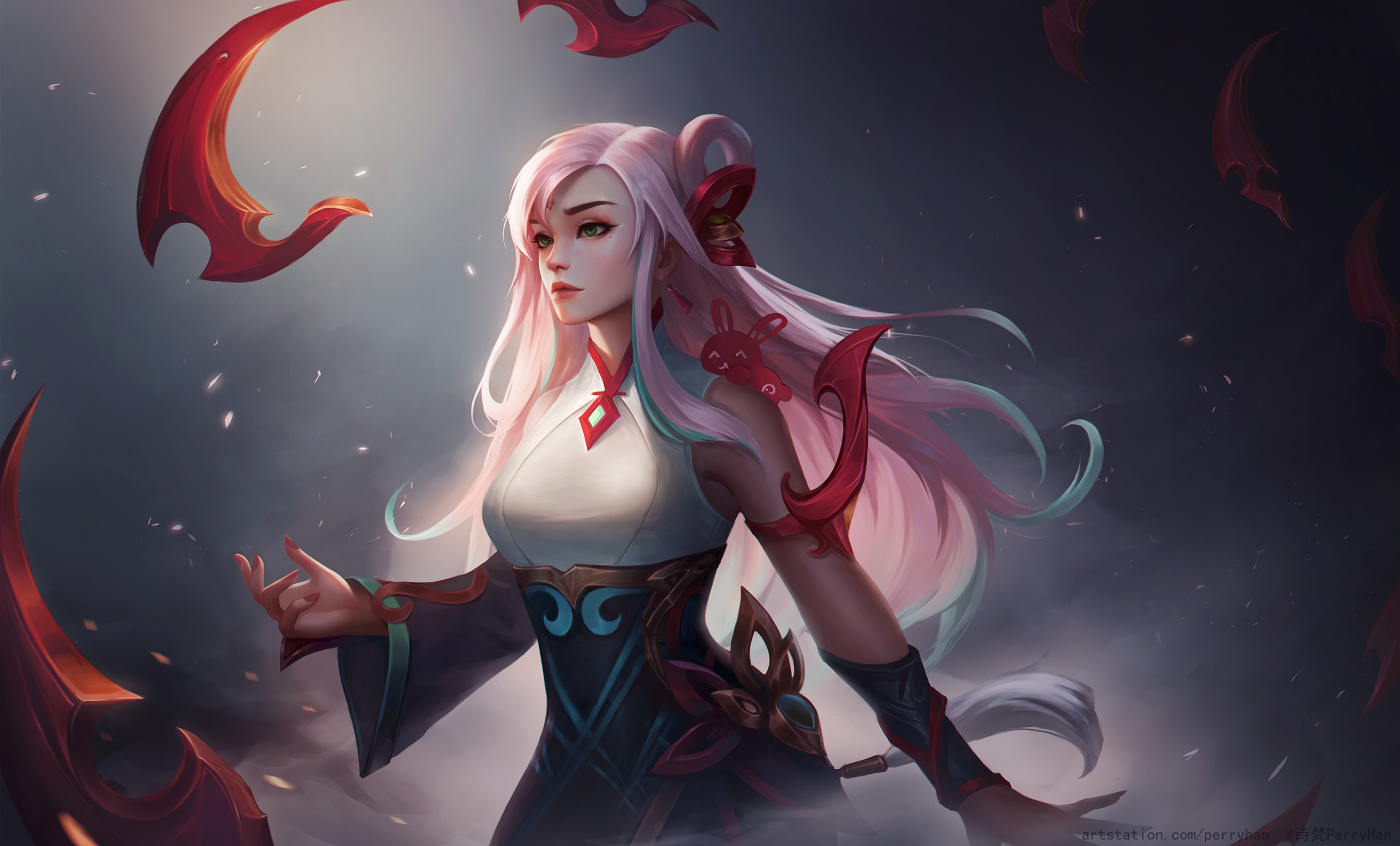 Irelia with pink gradient hair and red blades HD Wallpaper