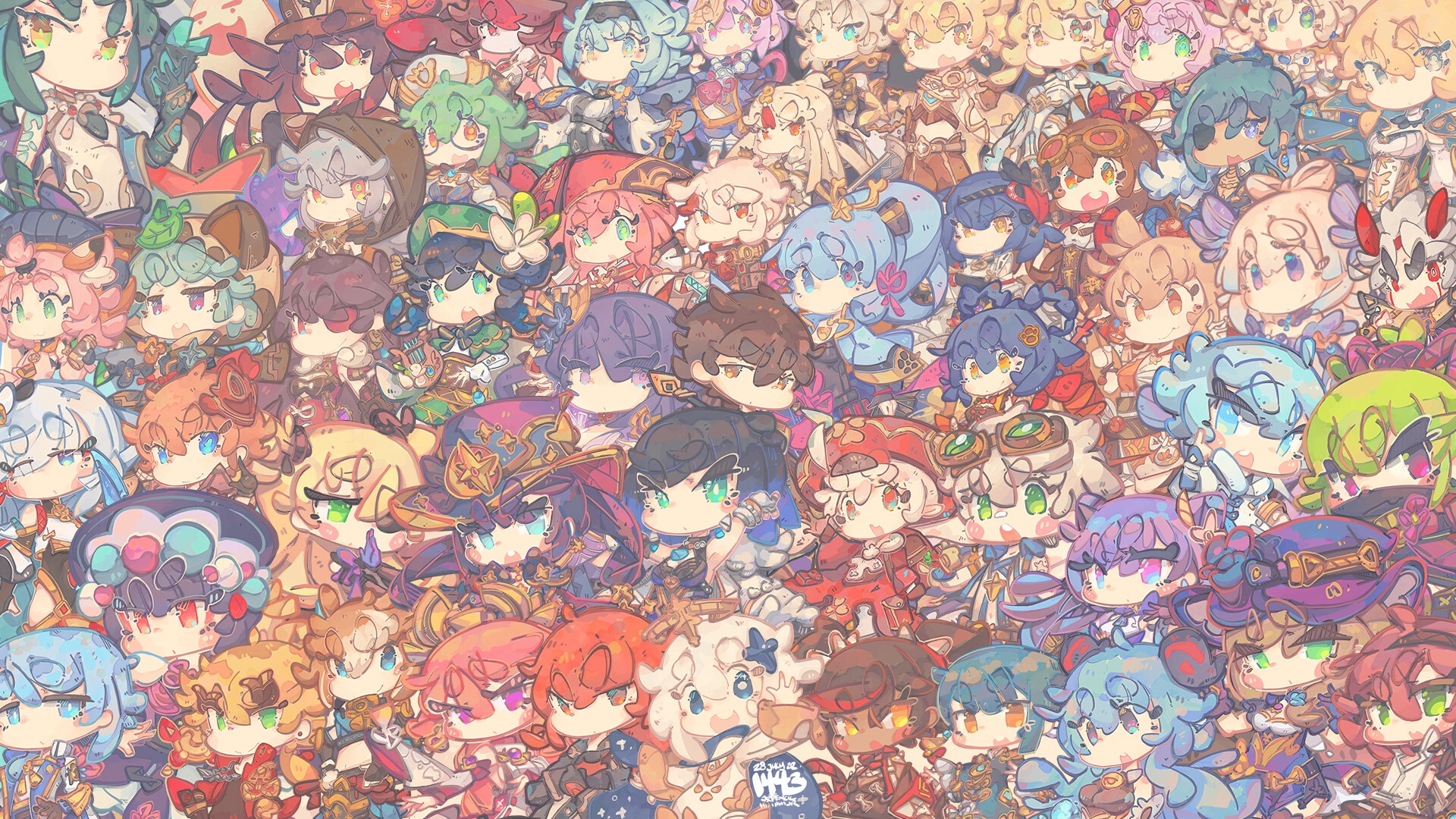 Genshin Impact Chibi Characters Collage HD Wallpaper