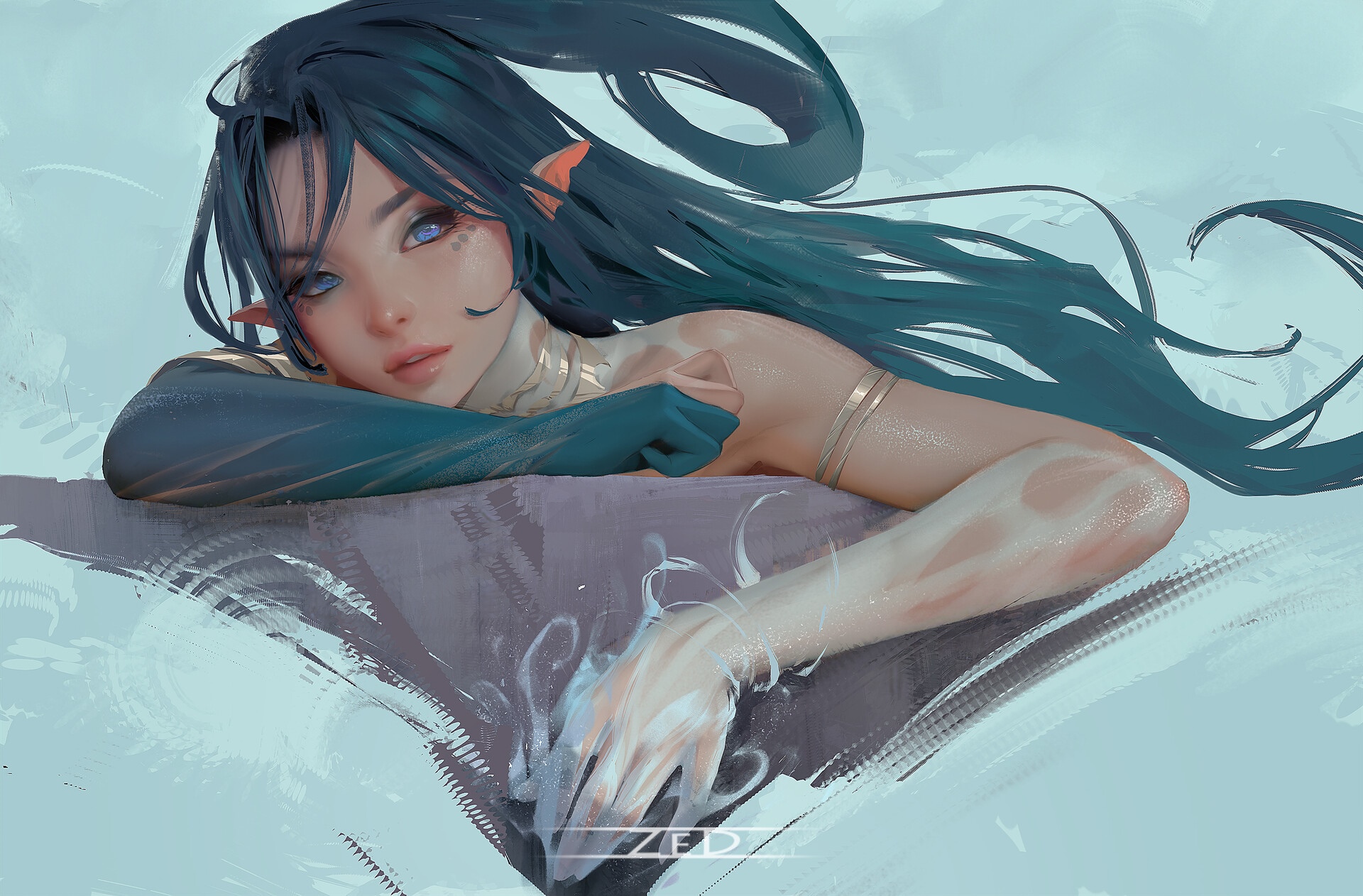 Fantasy girl with blue eyes and pointy ears HD Wallpaper
