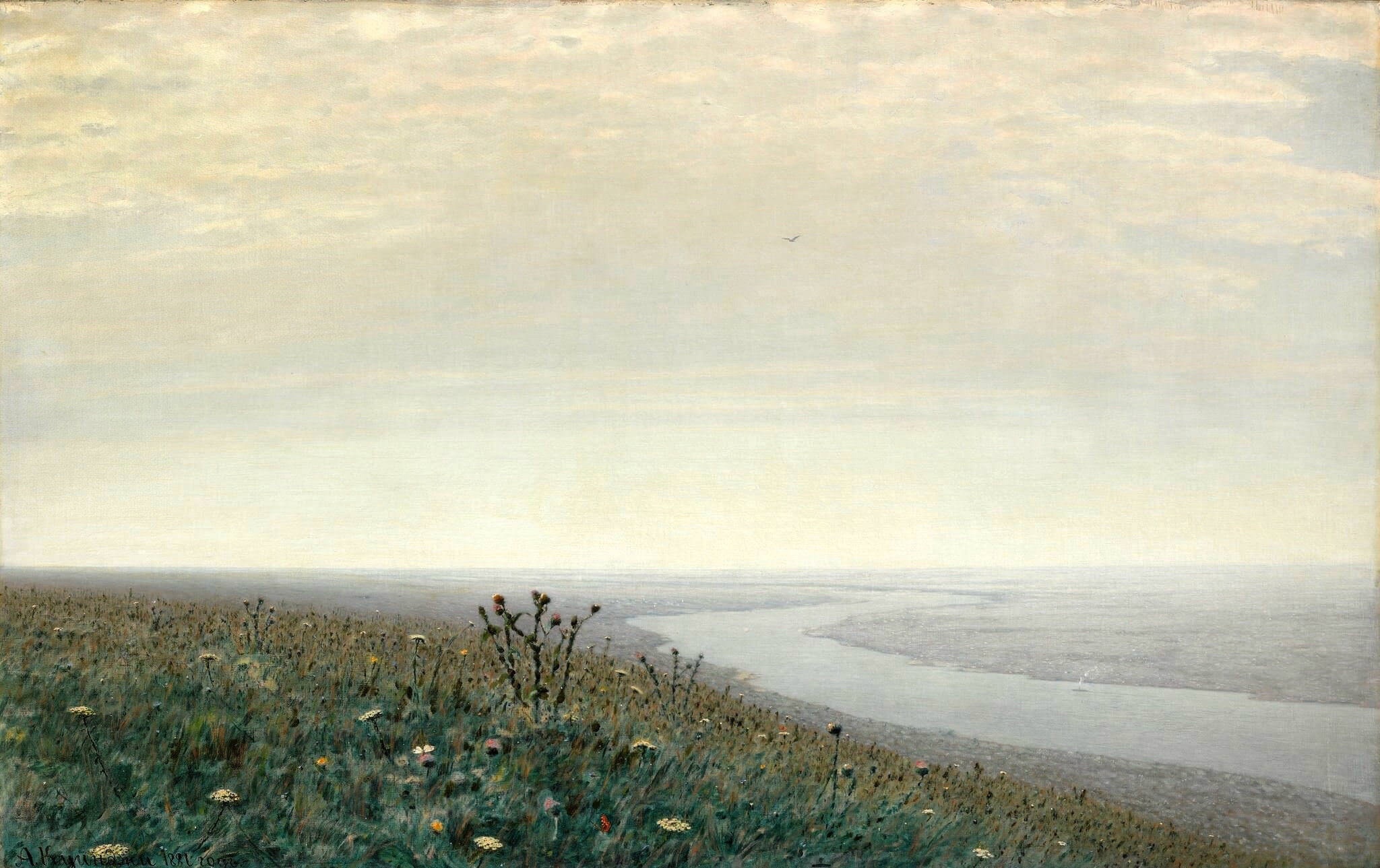 Landscape with a River and Wildflowers by Arkhip Kuindzhi HD Wallpaper