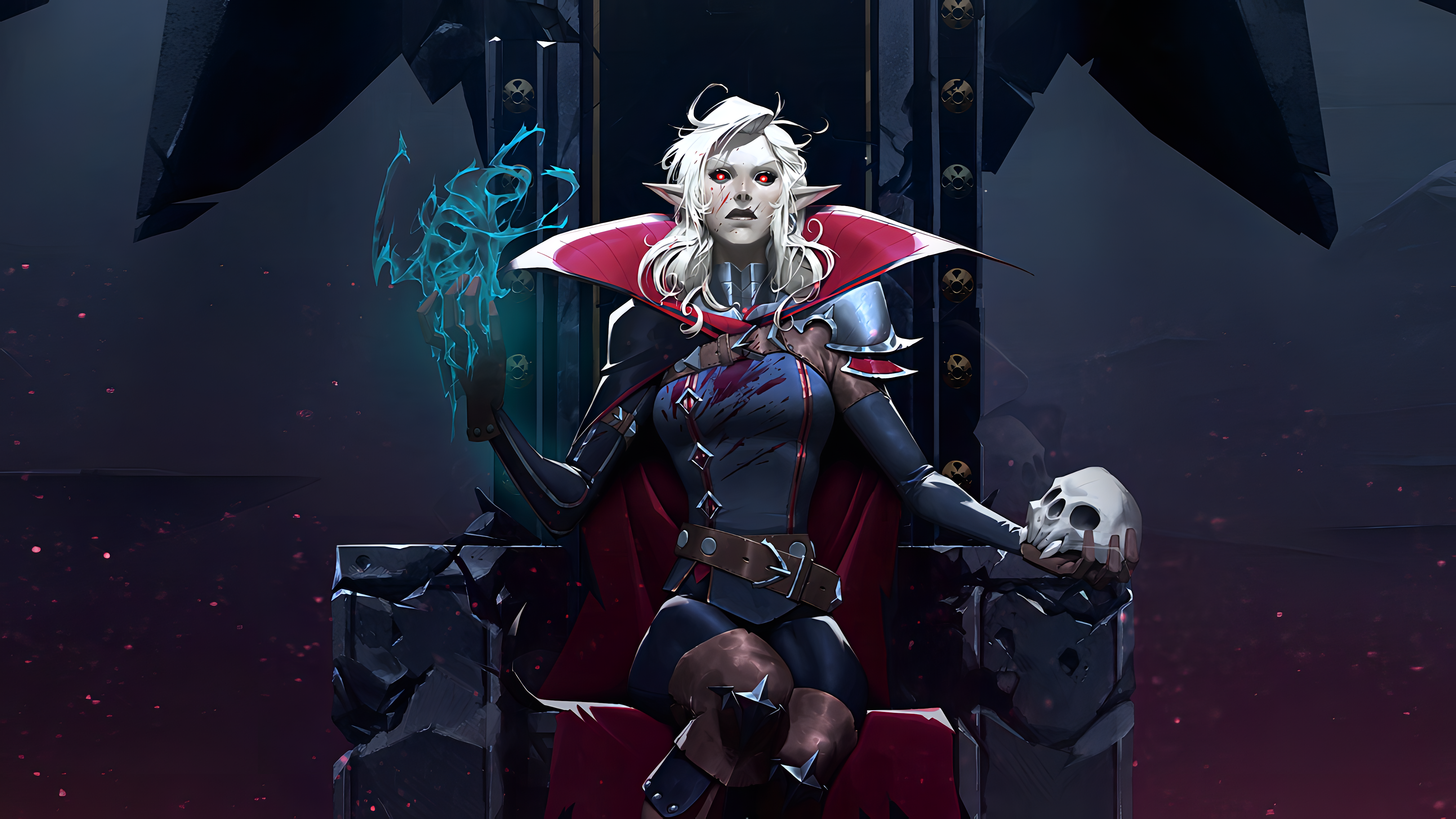 Vampire Girl on Throne with Skull in V Rising HD Wallpaper