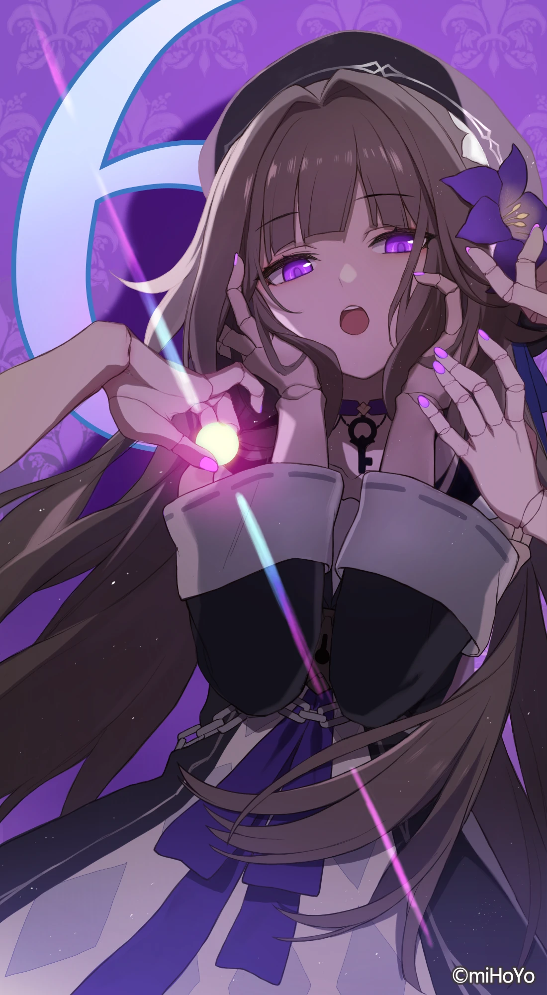 Herta from Honkai: Star Rail holding a glowing orb HD Phone Wallpaper