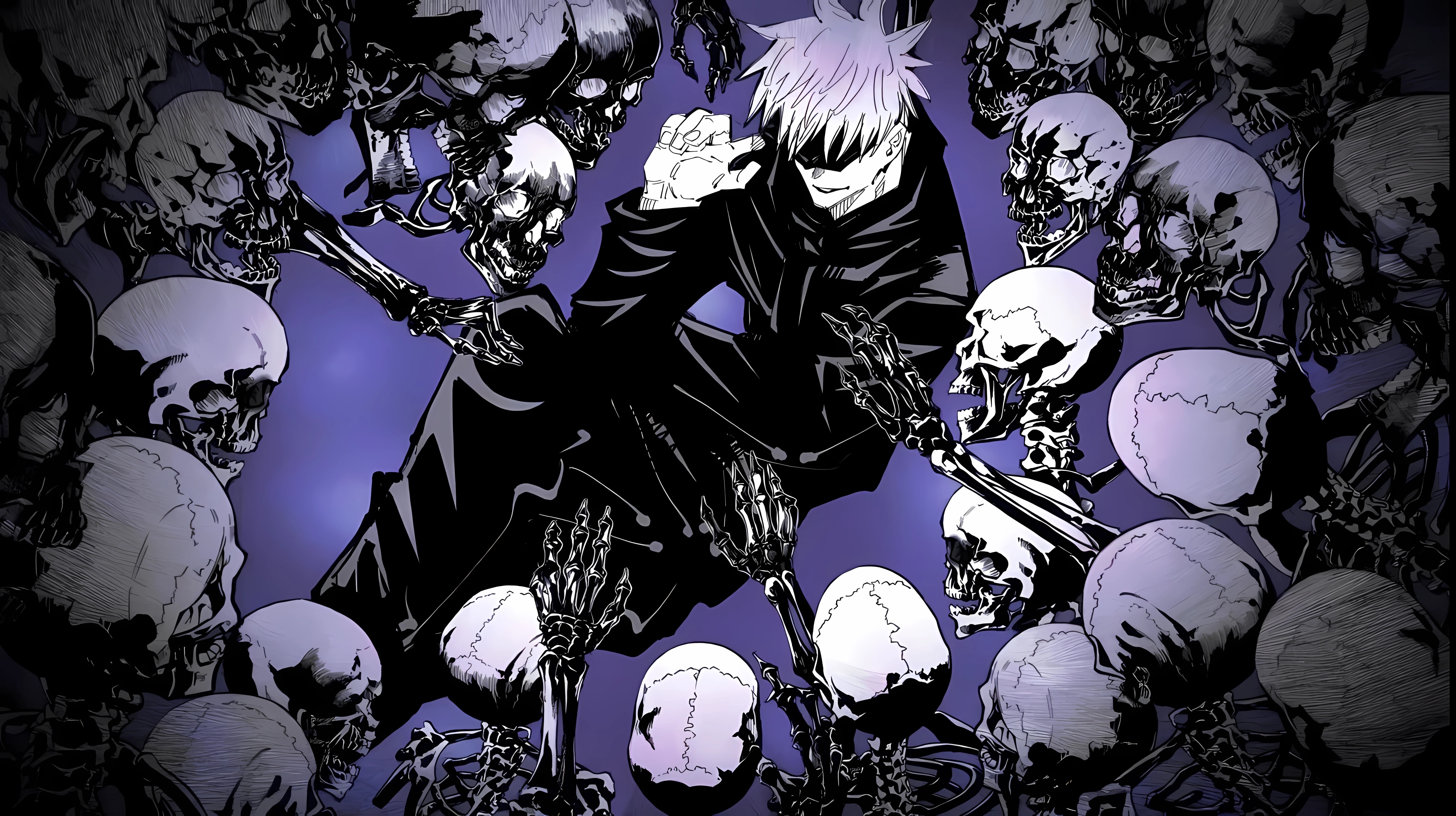 4K Jujutsu Kaisen: Satoru Gojo surrounded by skulls HD Wallpaper