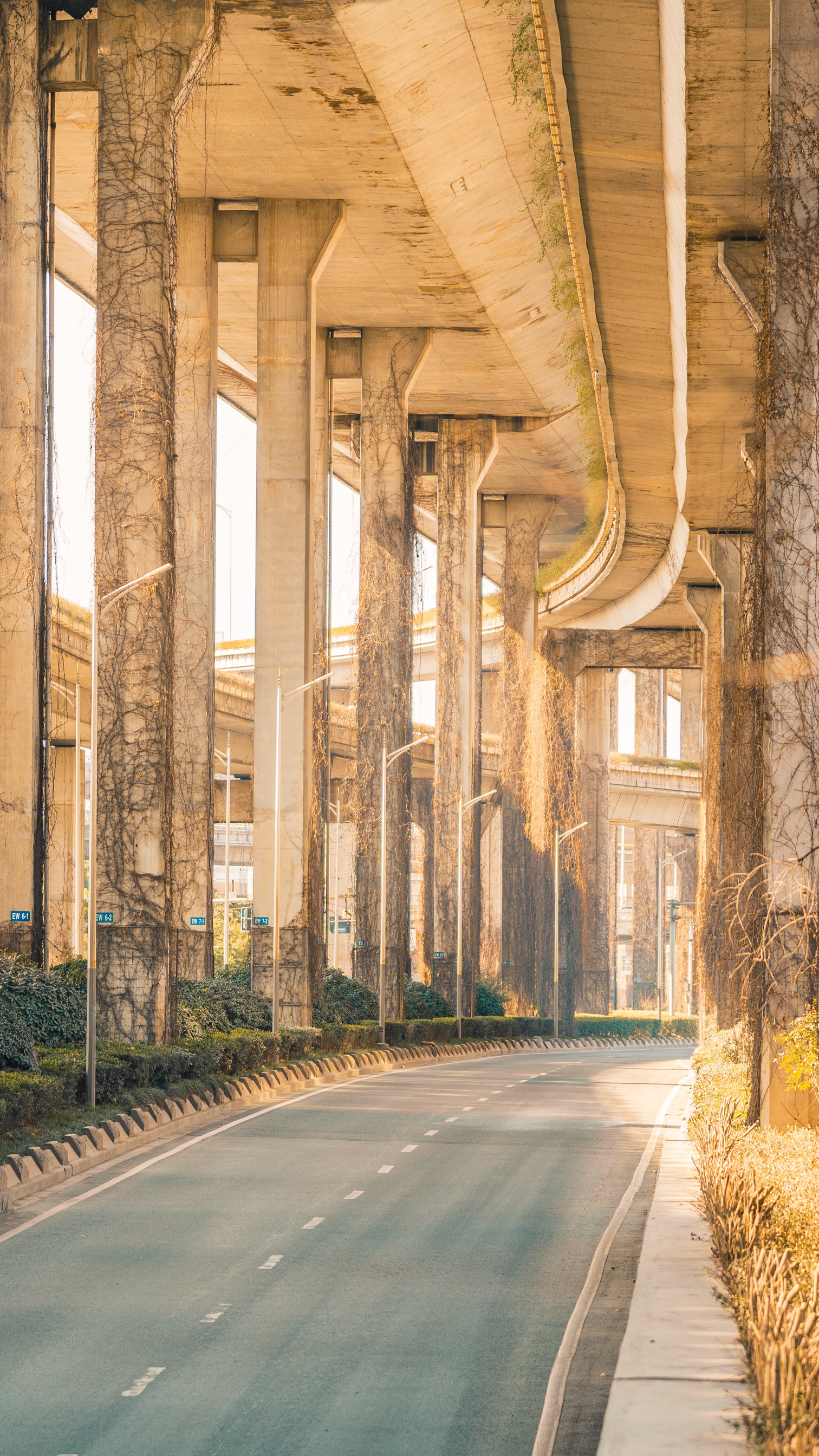 Road under elevated highway in Nanjing, China HD Phone Wallpaper