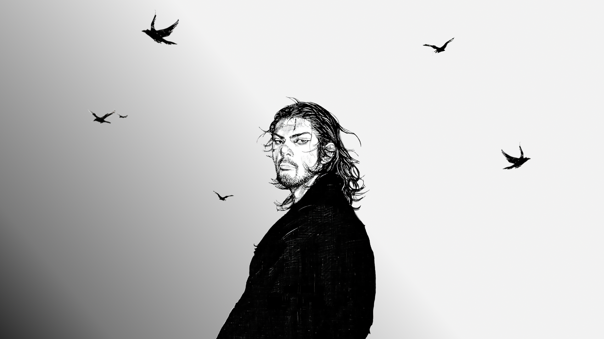 Miyamoto Musashi from Vagabond with birds HD Wallpaper