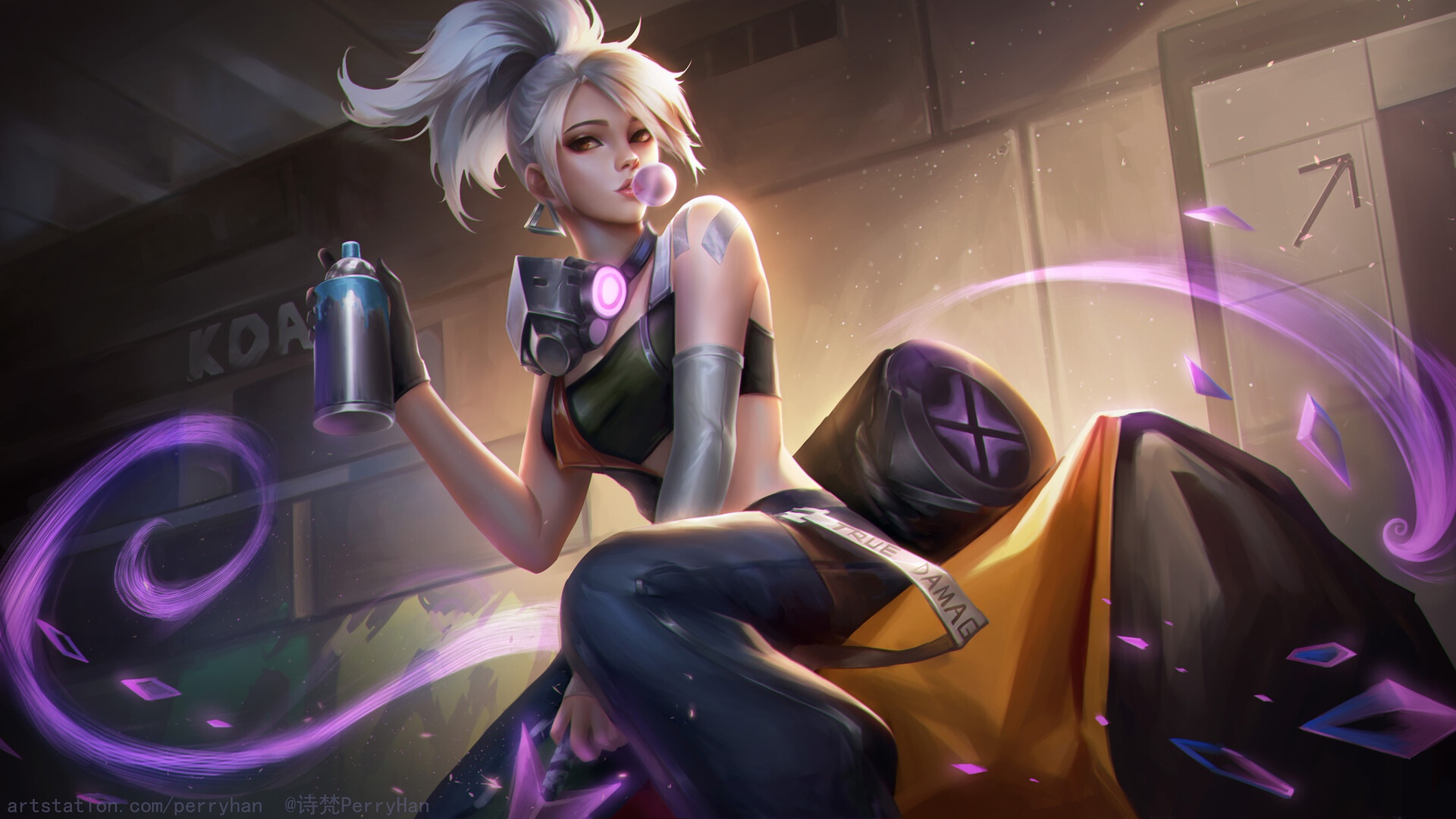 Akali with a spray can and bubble gum HD Wallpaper