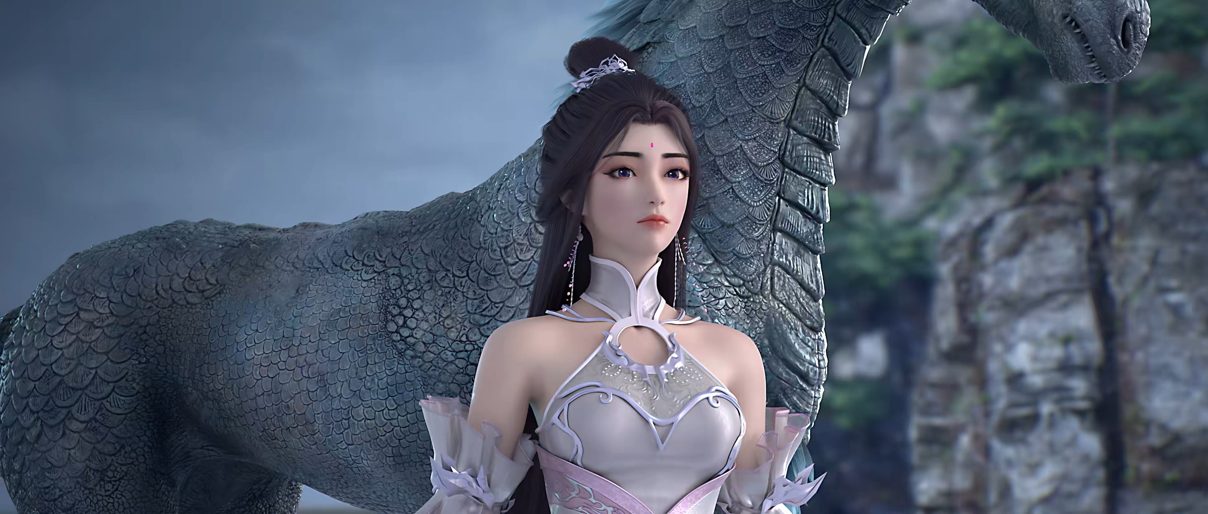 Wan Mei Shi Jie CGI Asian woman with dragon HD Wallpaper