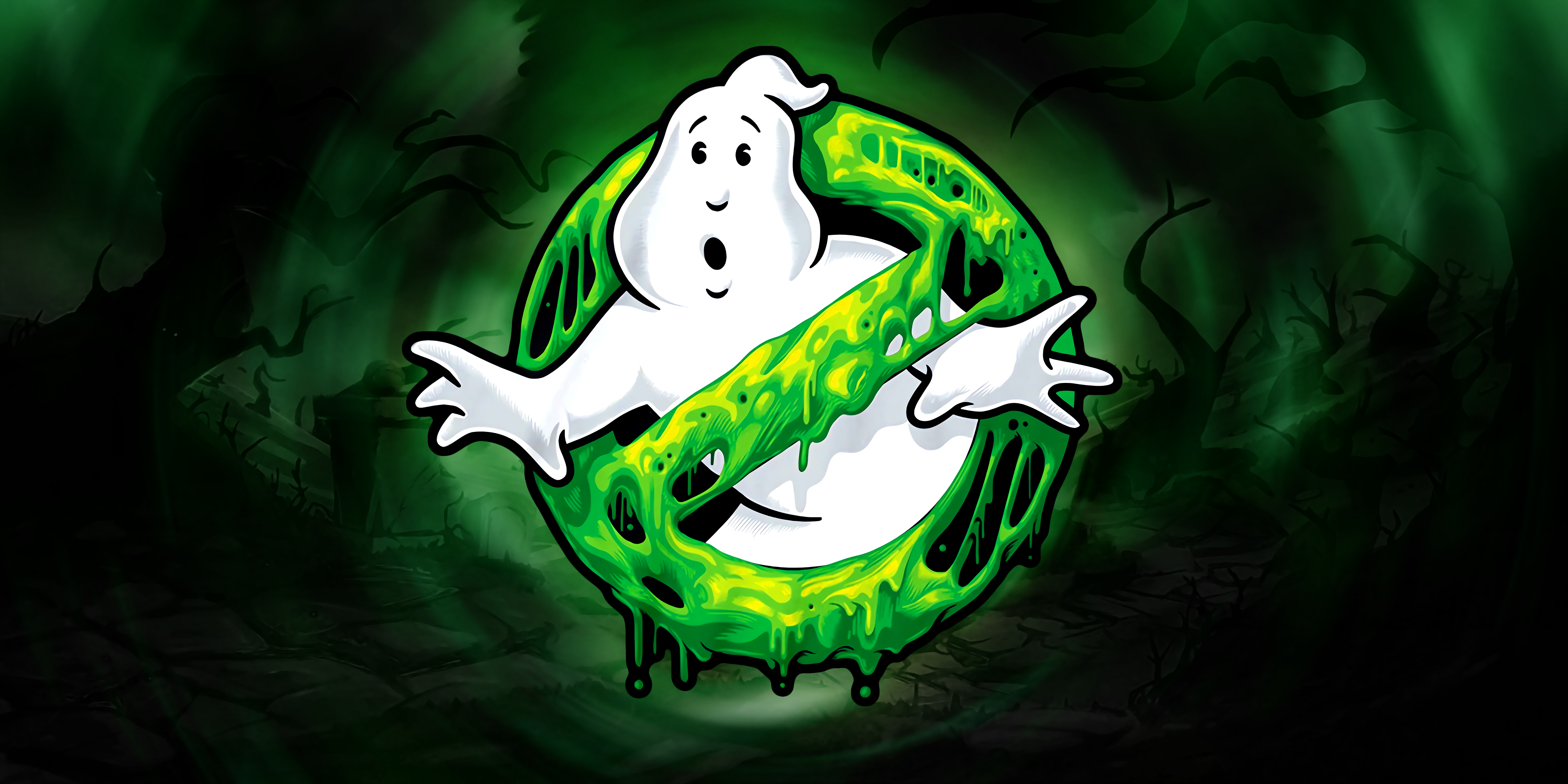 Ghostbusters logo with spooky background HD Wallpaper