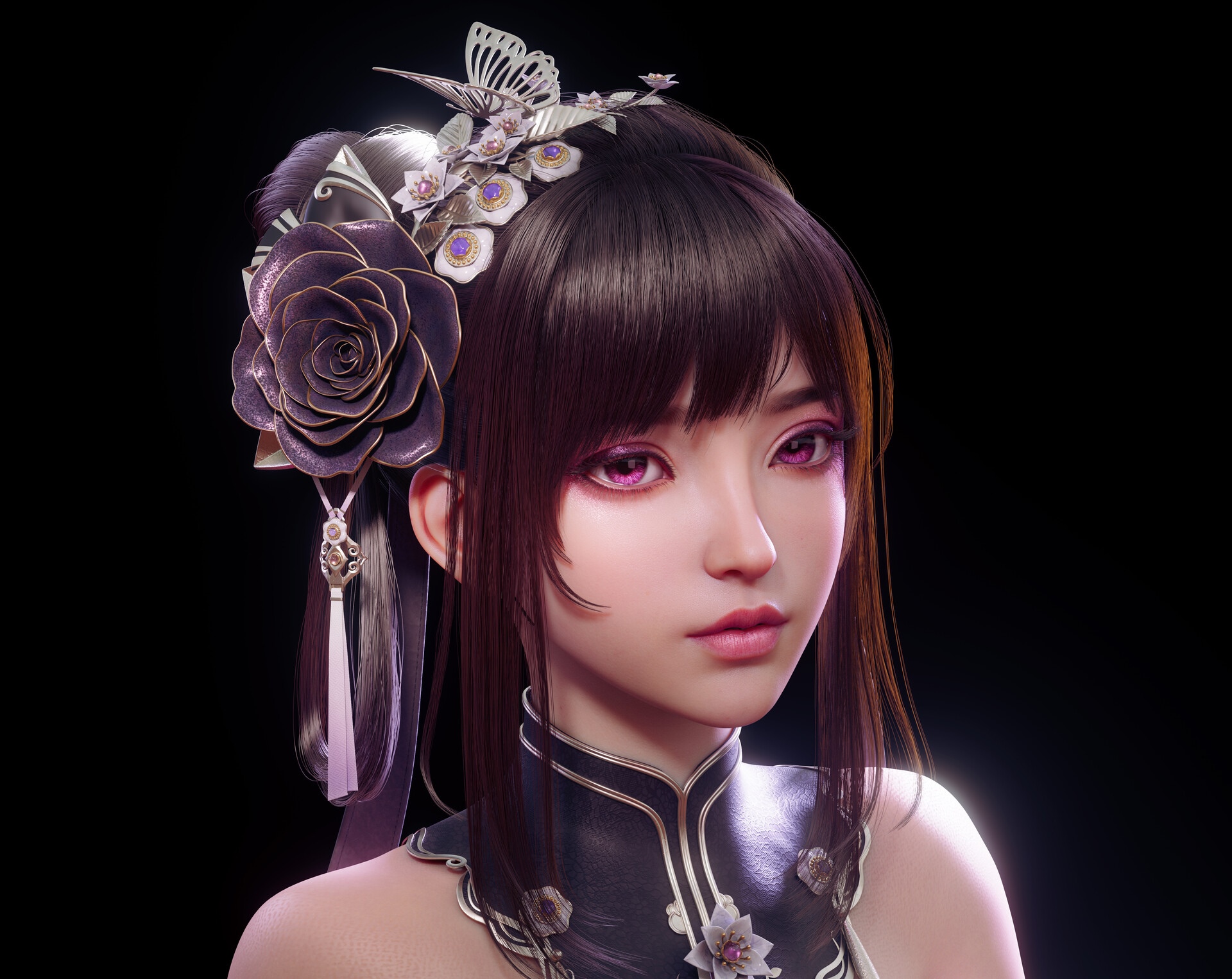 CGI Asian woman with flower in hair HD Wallpaper
