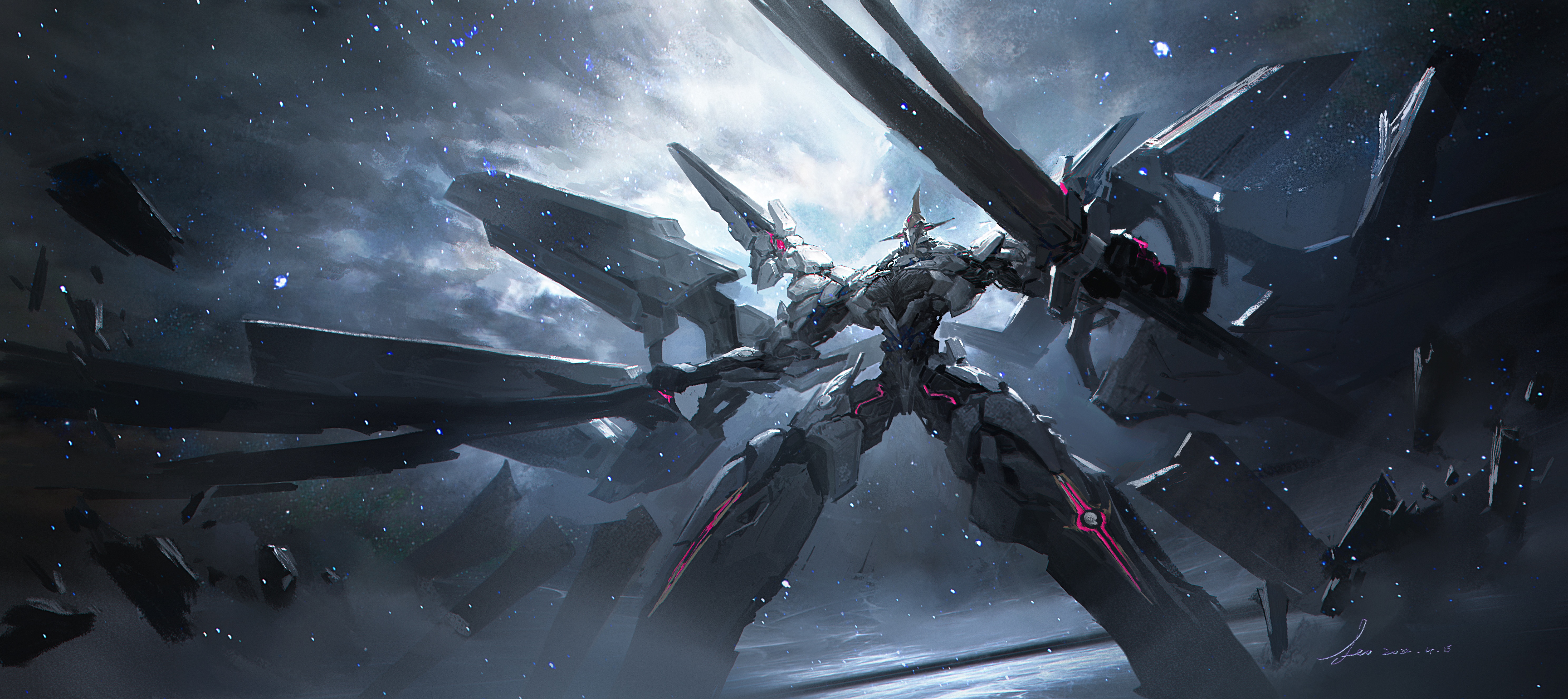 4K Mech Warrior with Sword in Space HD Wallpaper
