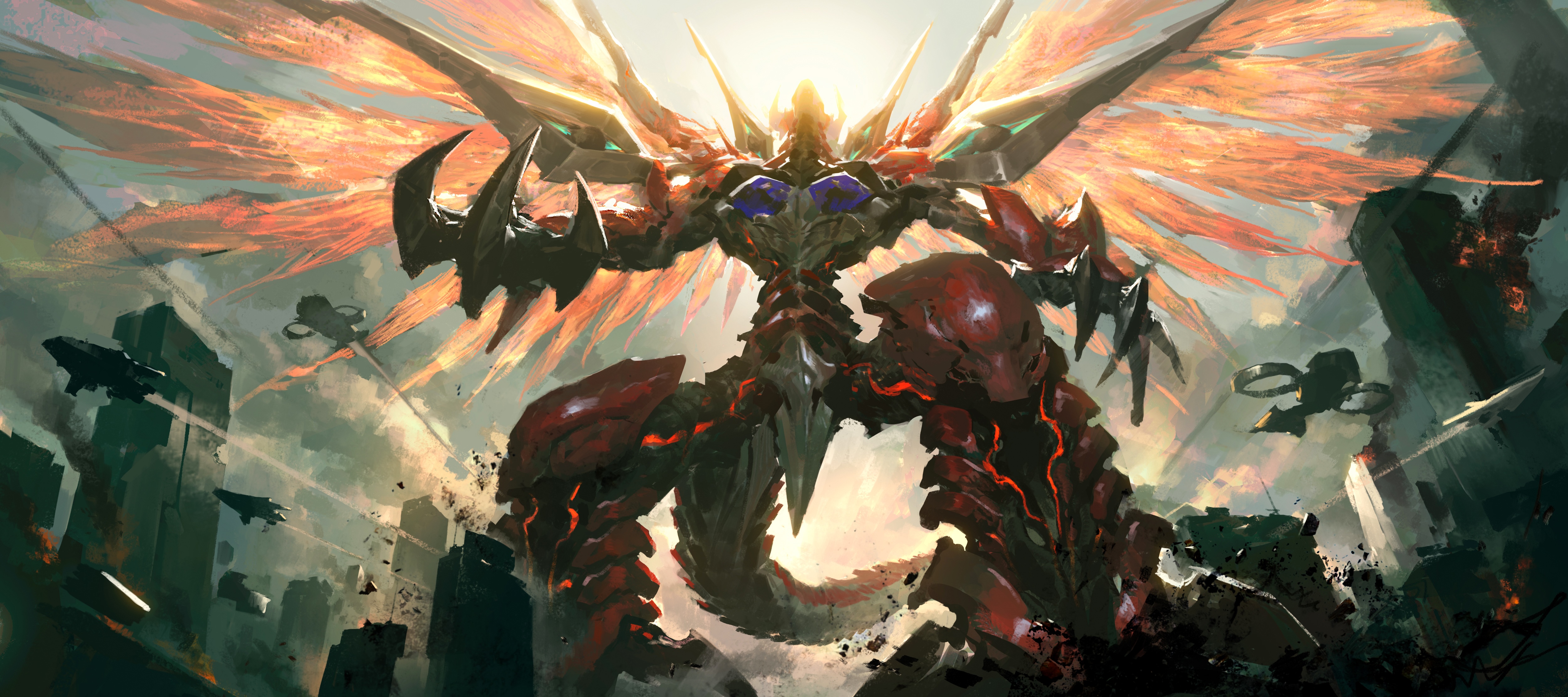 4K Yu-Gi-Oh! Dragon Mech with Fiery Wings HD Wallpaper