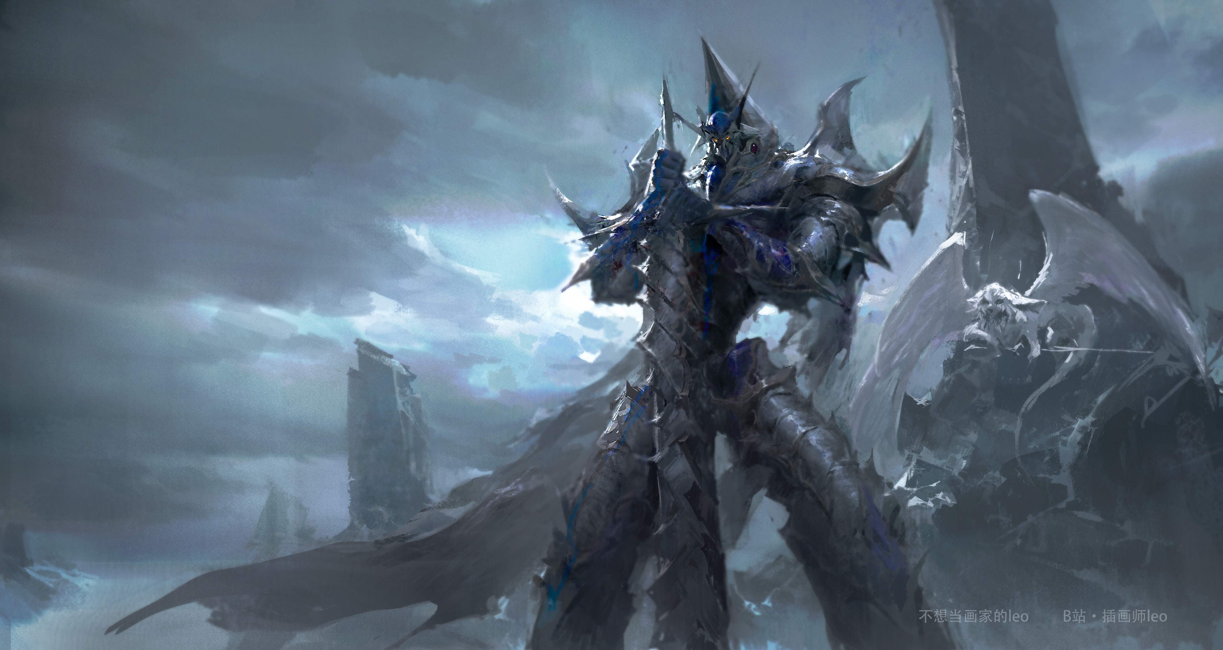 4K Yu-Gi-Oh! Dragon Knight in a Dark Landscape HD Wallpaper
