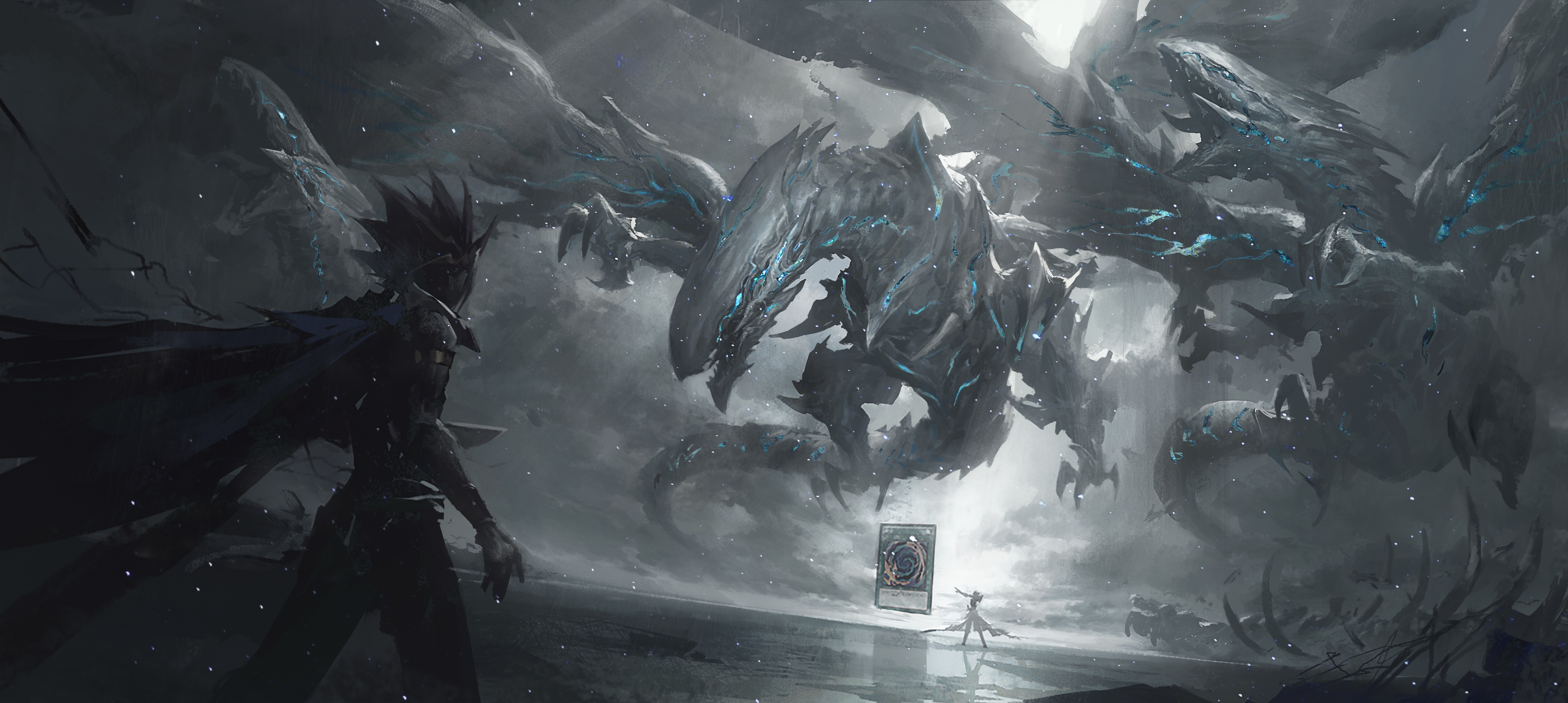 Yu-Gi-Oh! Seto Kaiba and Yami Yugi face a dragon HD Wallpaper