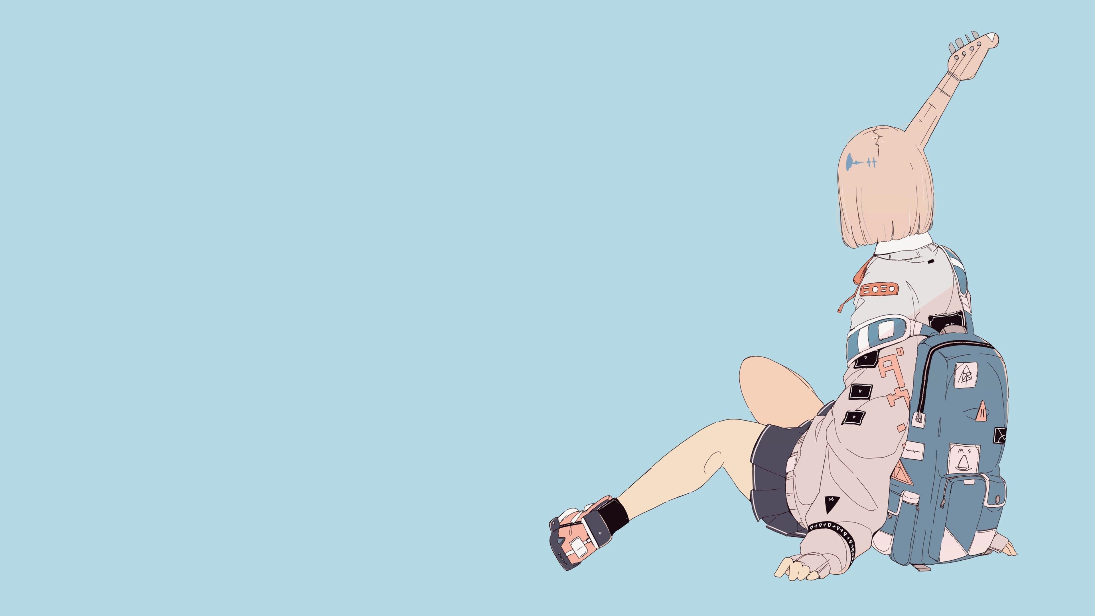 4K minimalist illustration of a girl with a guitar neck for a head HD Wallpaper