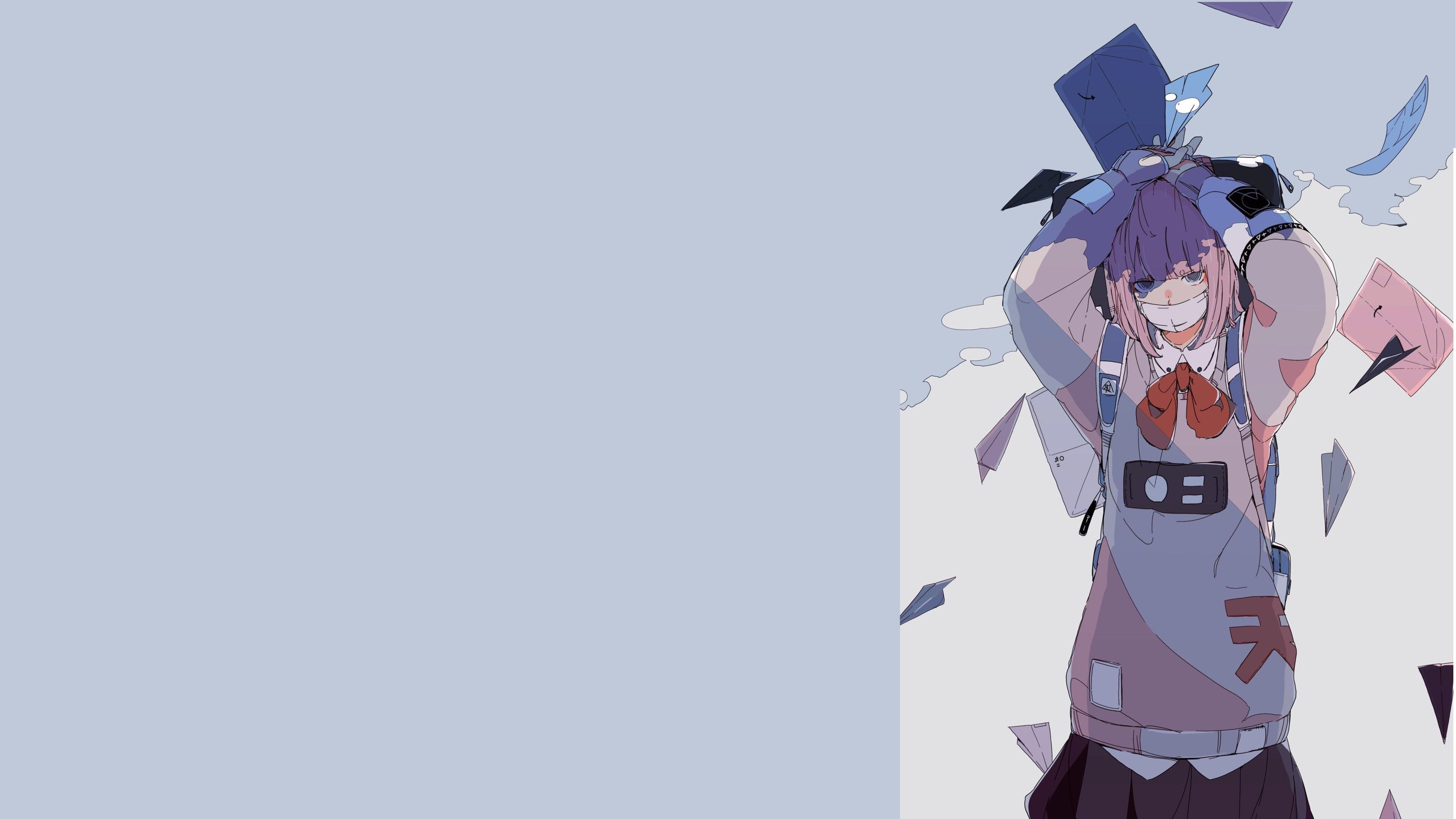 4K illustration of a girl with purple hair and a mask HD Wallpaper