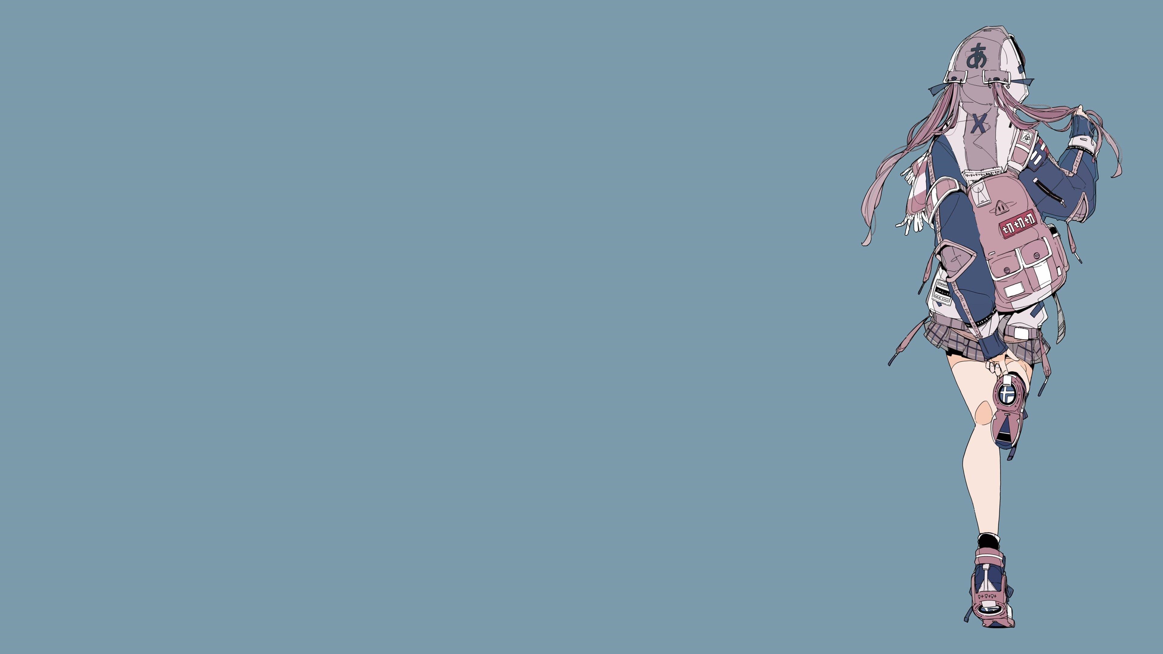 4K anime girl with backpack and scarf HD Wallpaper