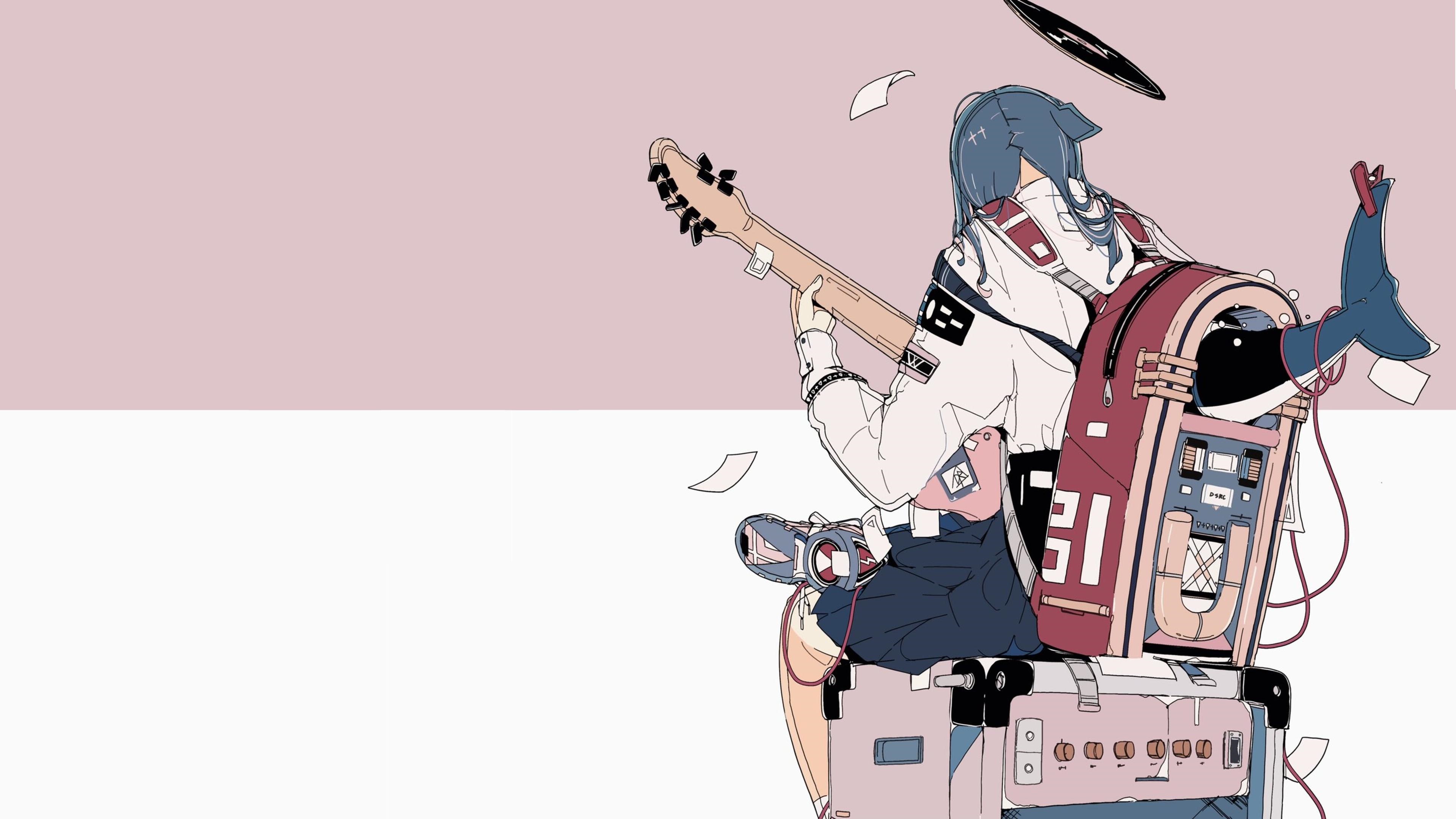 Original character playing guitar with a jukebox HD Wallpaper