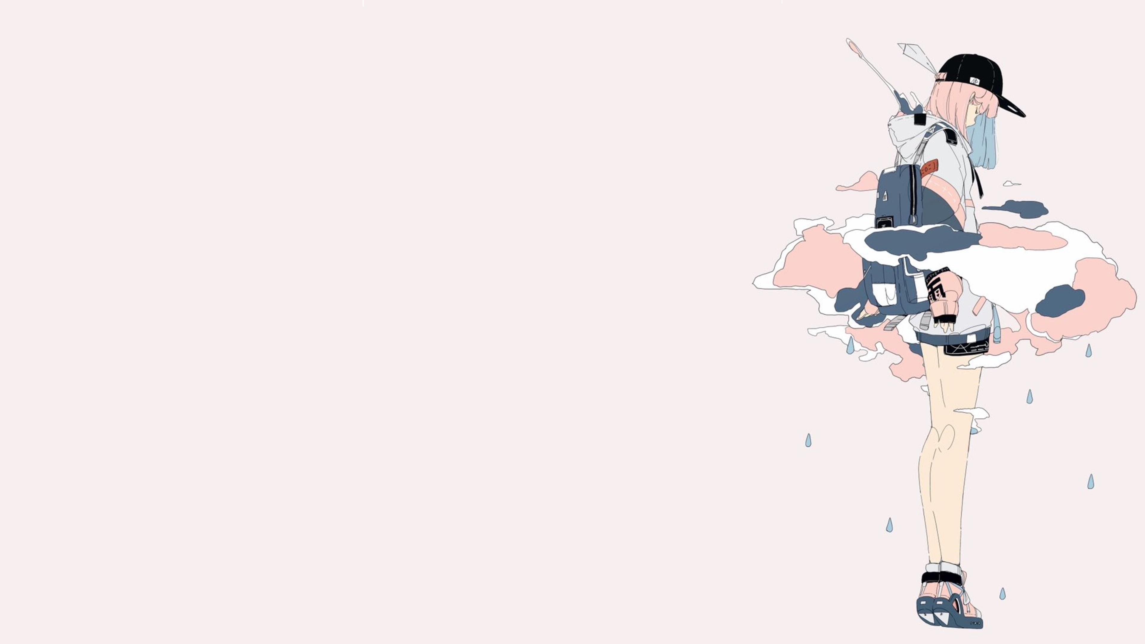 Girl with backpack and paper planes in the rain HD Wallpaper
