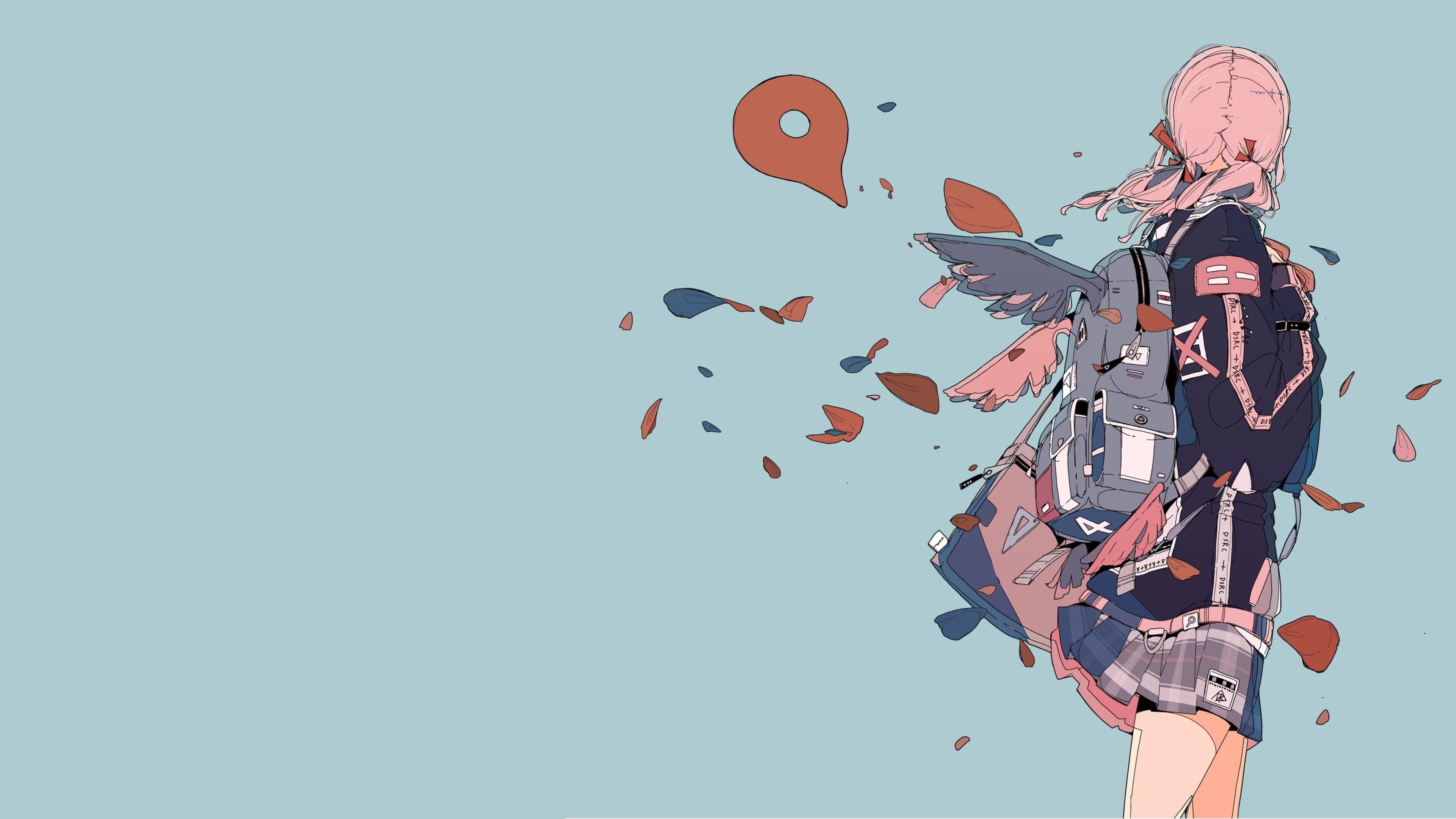 4K anime girl with backpack and wings HD Wallpaper