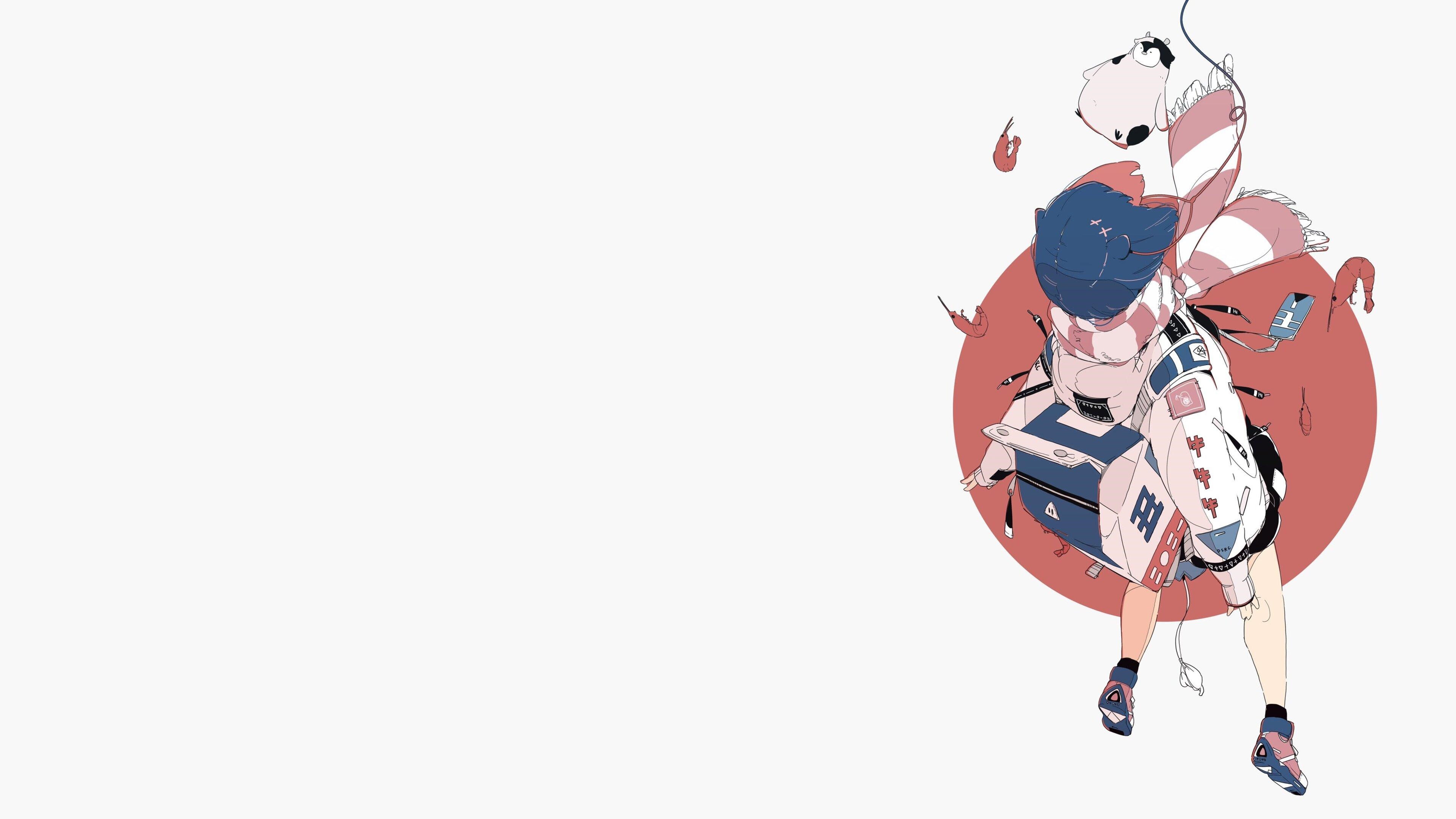 4K anime girl with backpack and shrimp HD Wallpaper