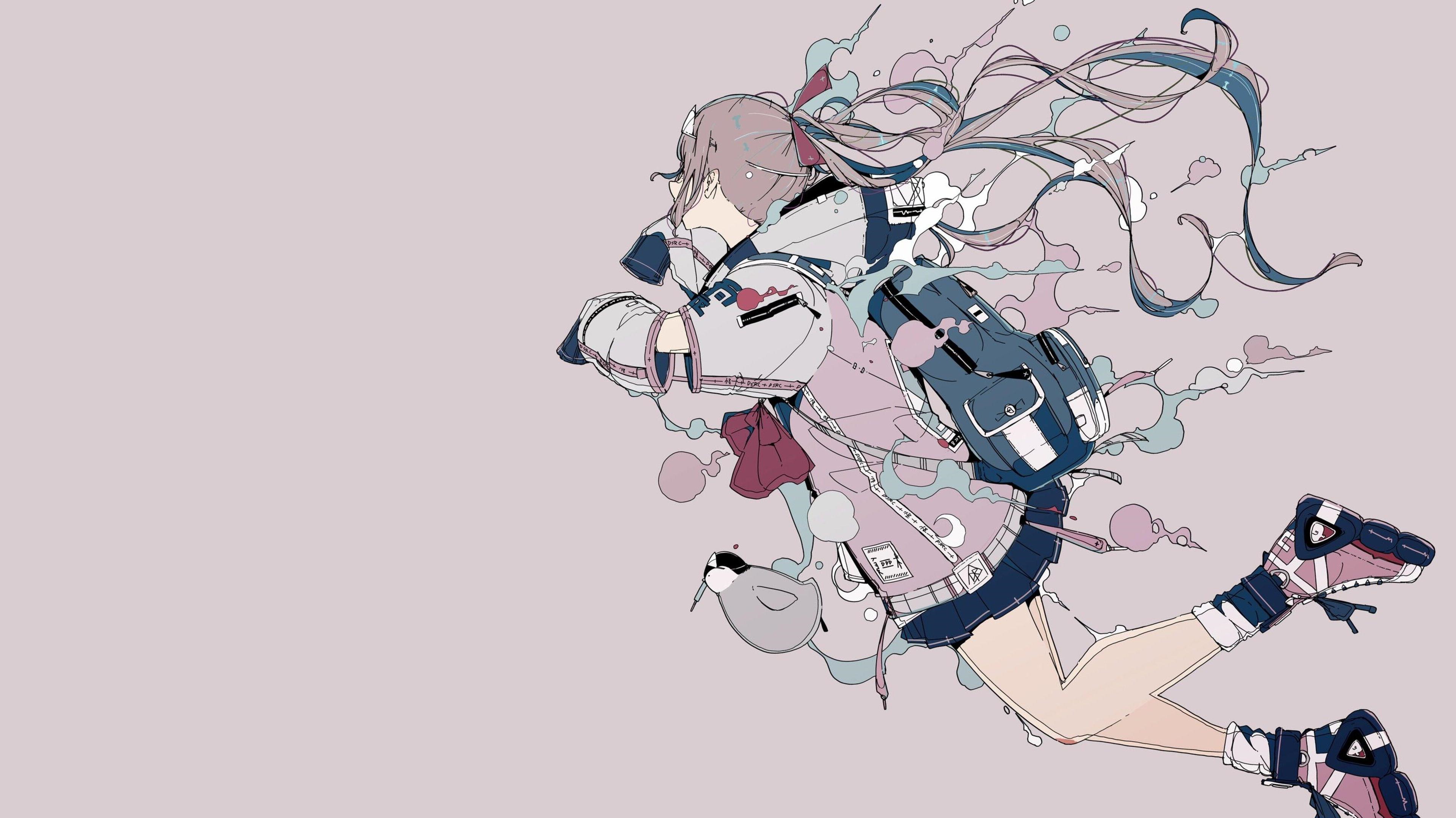 4K illustration of a girl with a backpack HD Wallpaper
