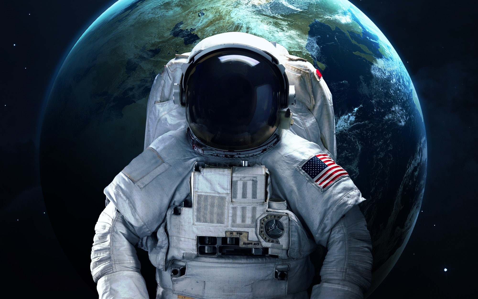 Astronaut in front of Earth in space HD Wallpaper
