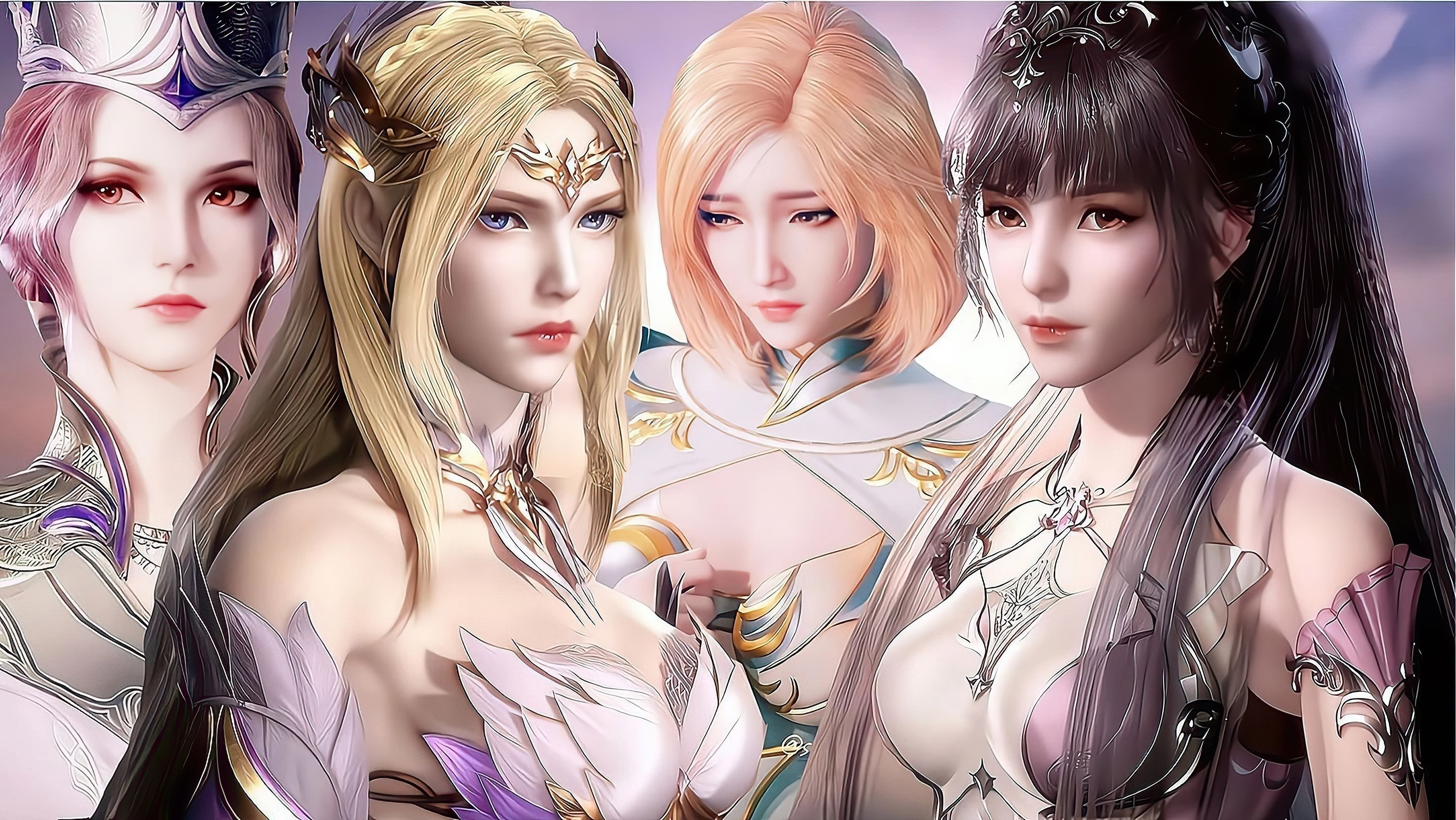 Four women in fantasy armor HD Wallpaper