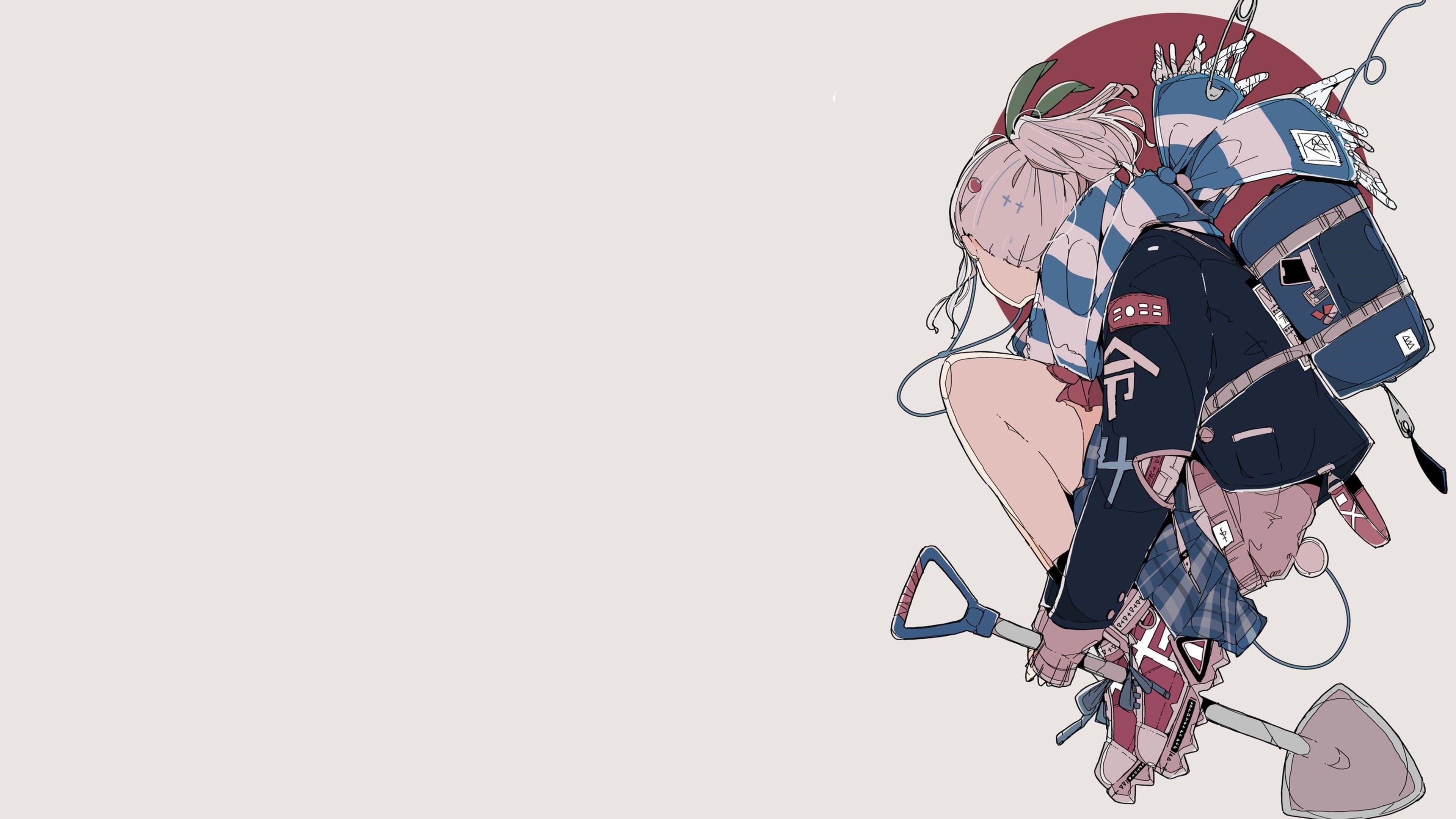 4K illustration of a character with shovels and backpack HD Wallpaper