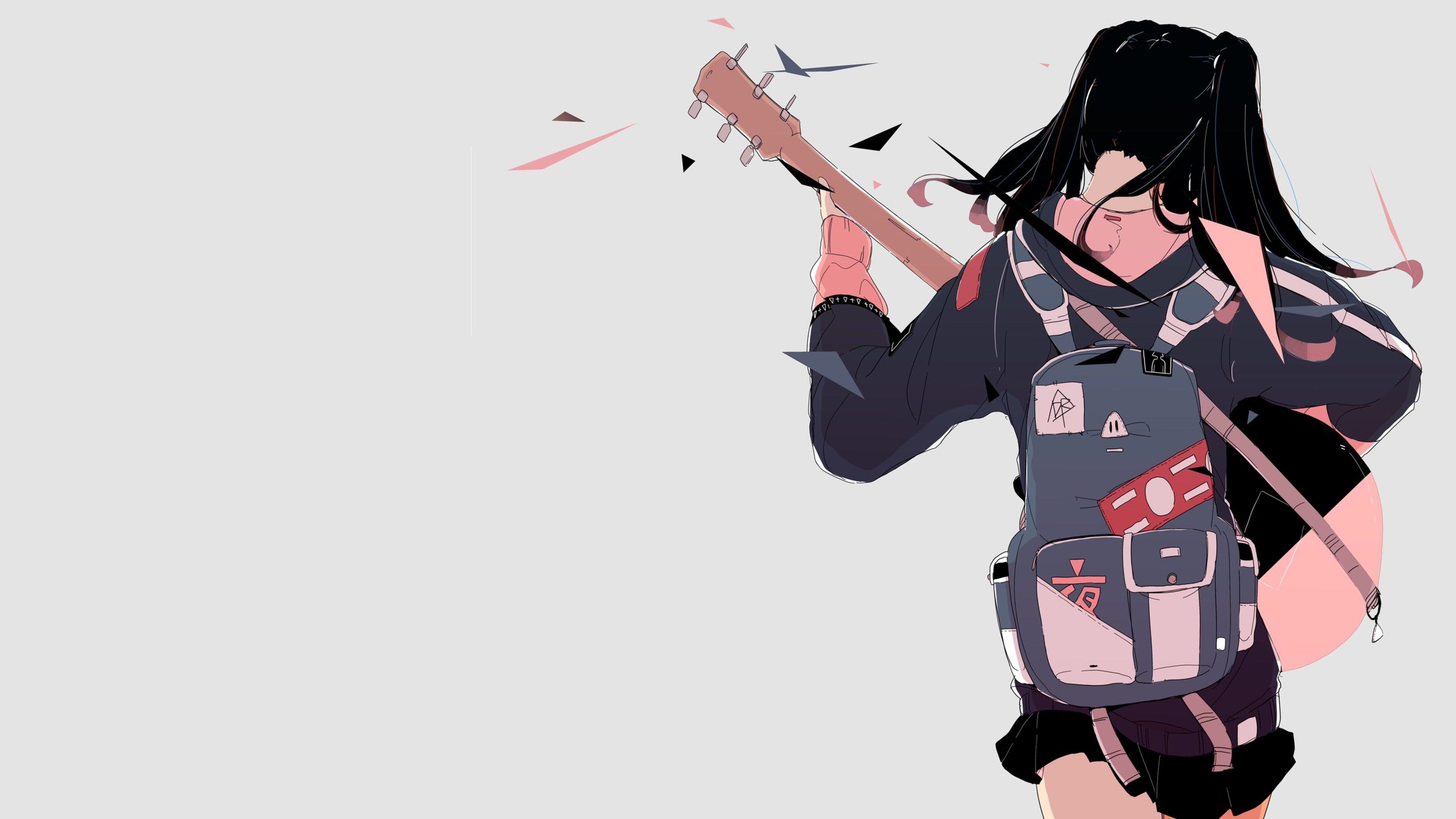 4K anime girl with twintails and guitar HD Wallpaper
