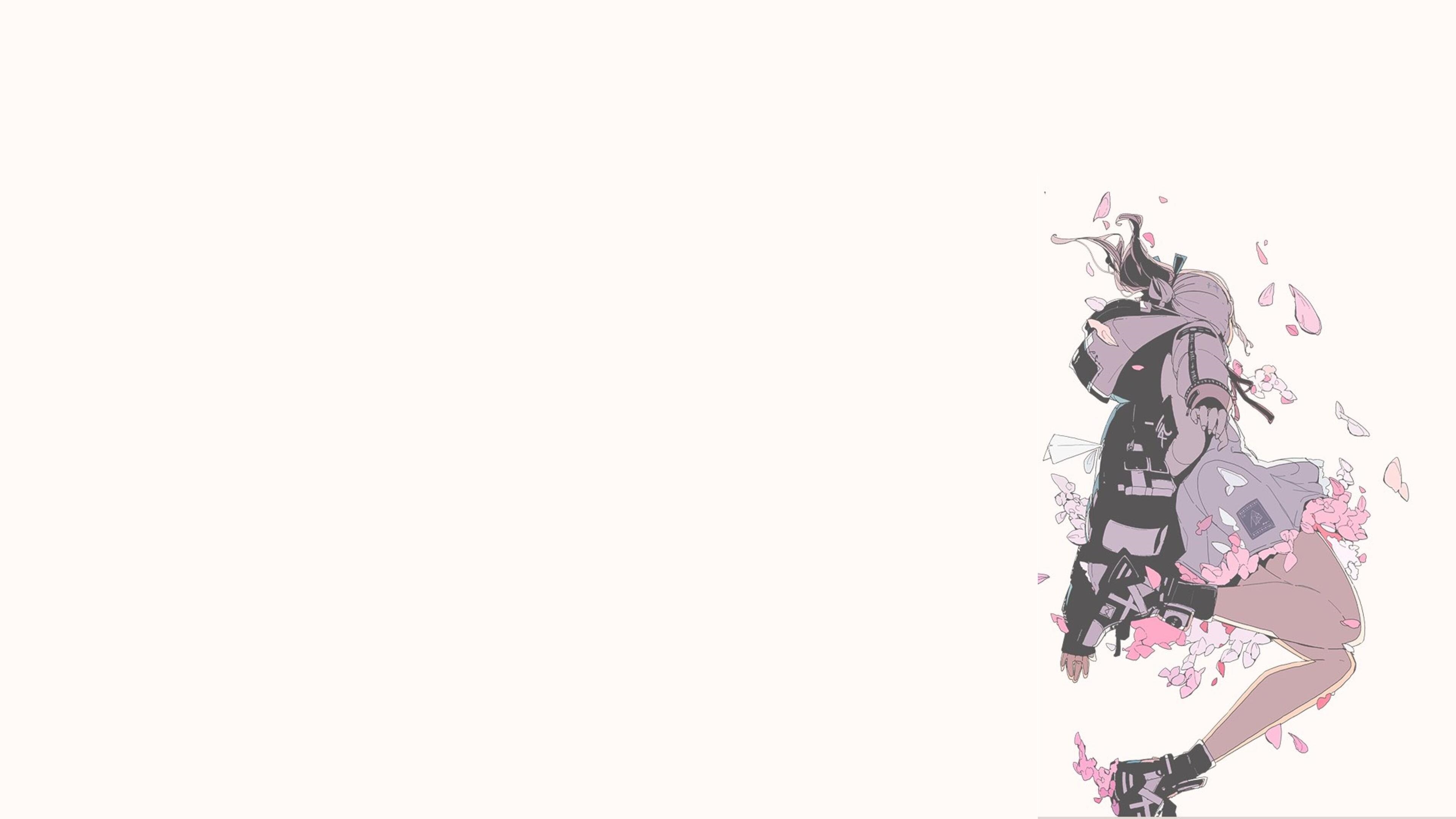 4K anime girl with petals and backpack HD Wallpaper