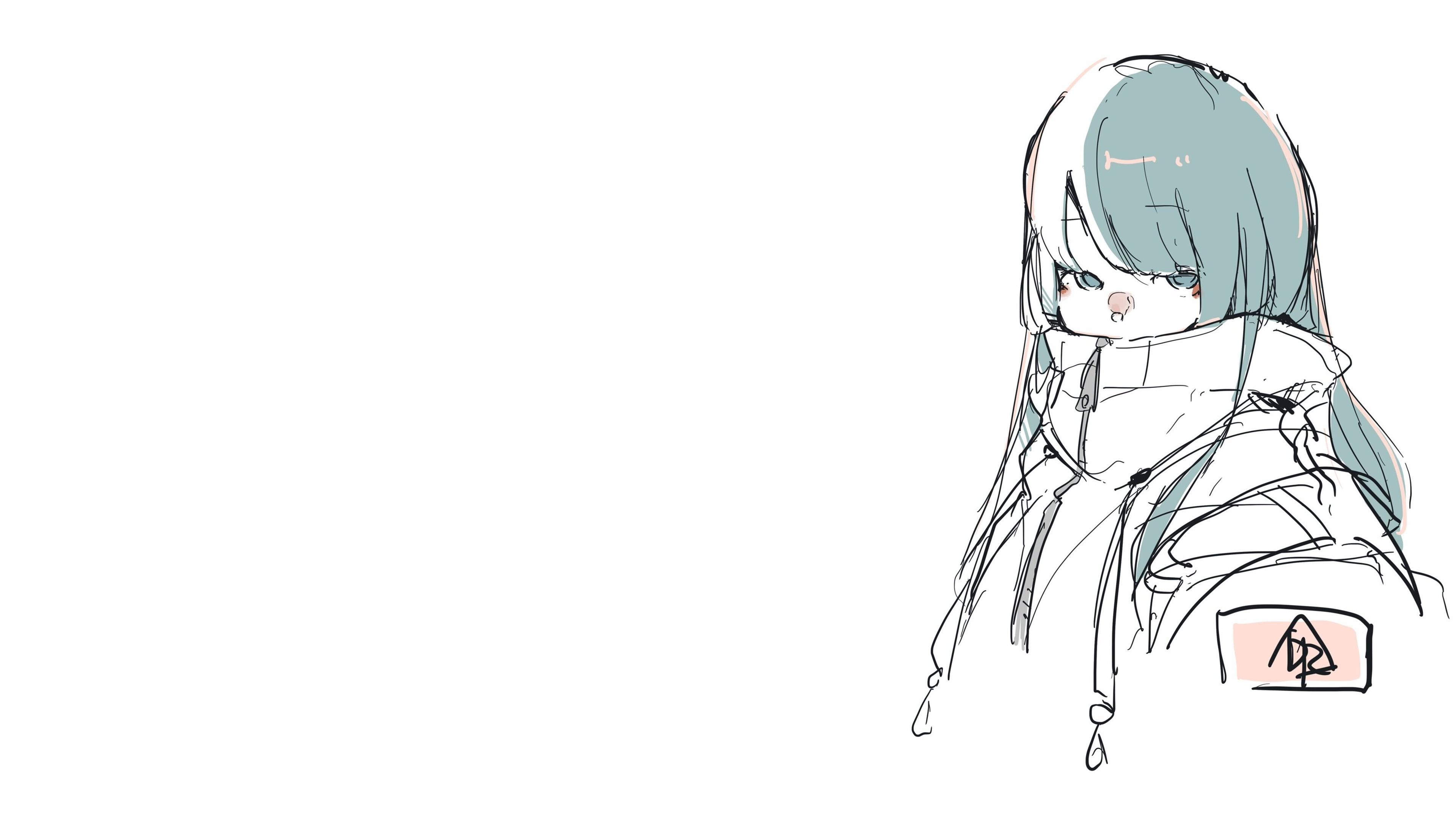4K sketch of a girl with blue hair HD Wallpaper