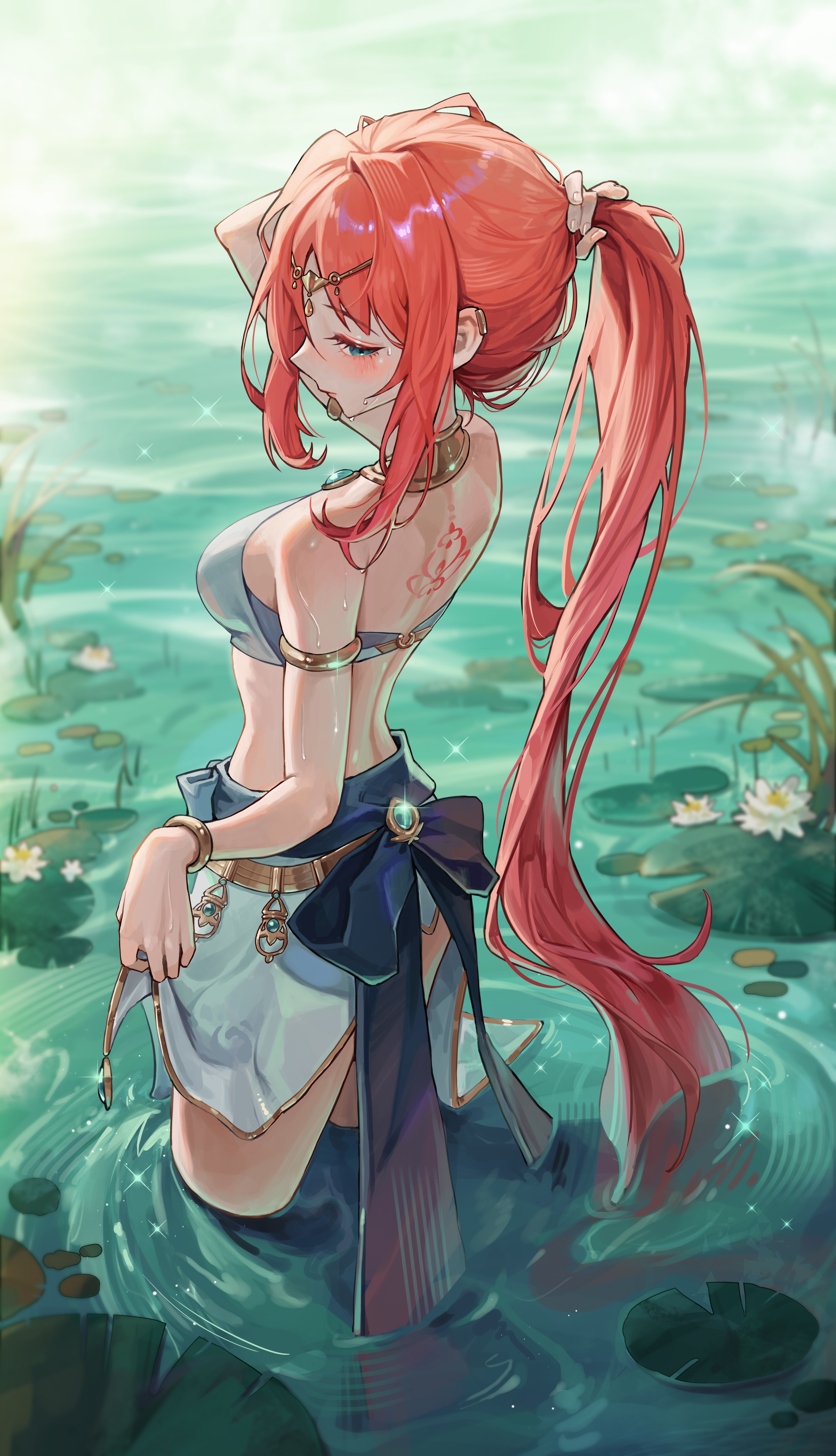Nilou standing in water with water lilies HD Phone Wallpaper