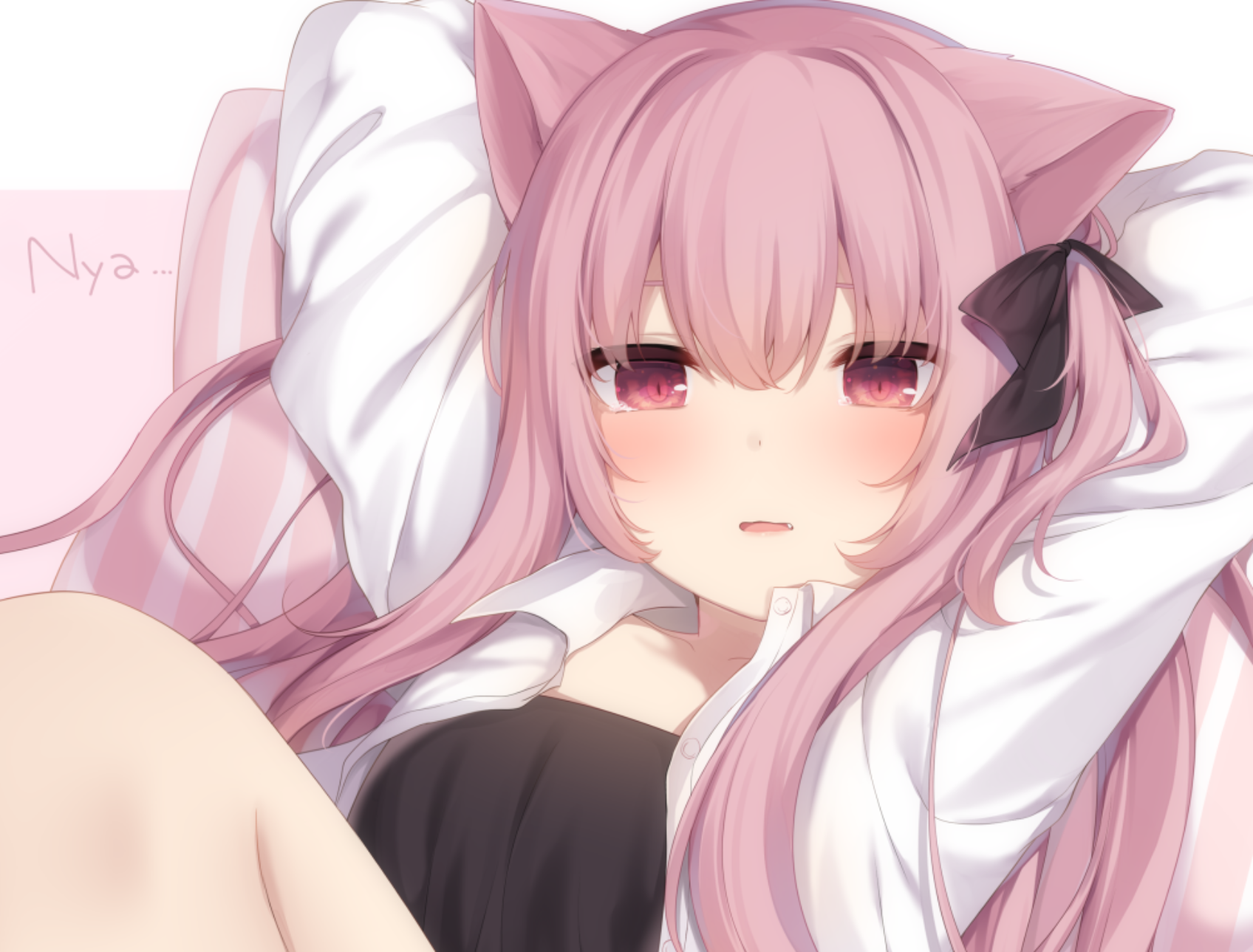 Cat girl with pink hair and cat ears, Amashiro Natsuki HD Wallpaper