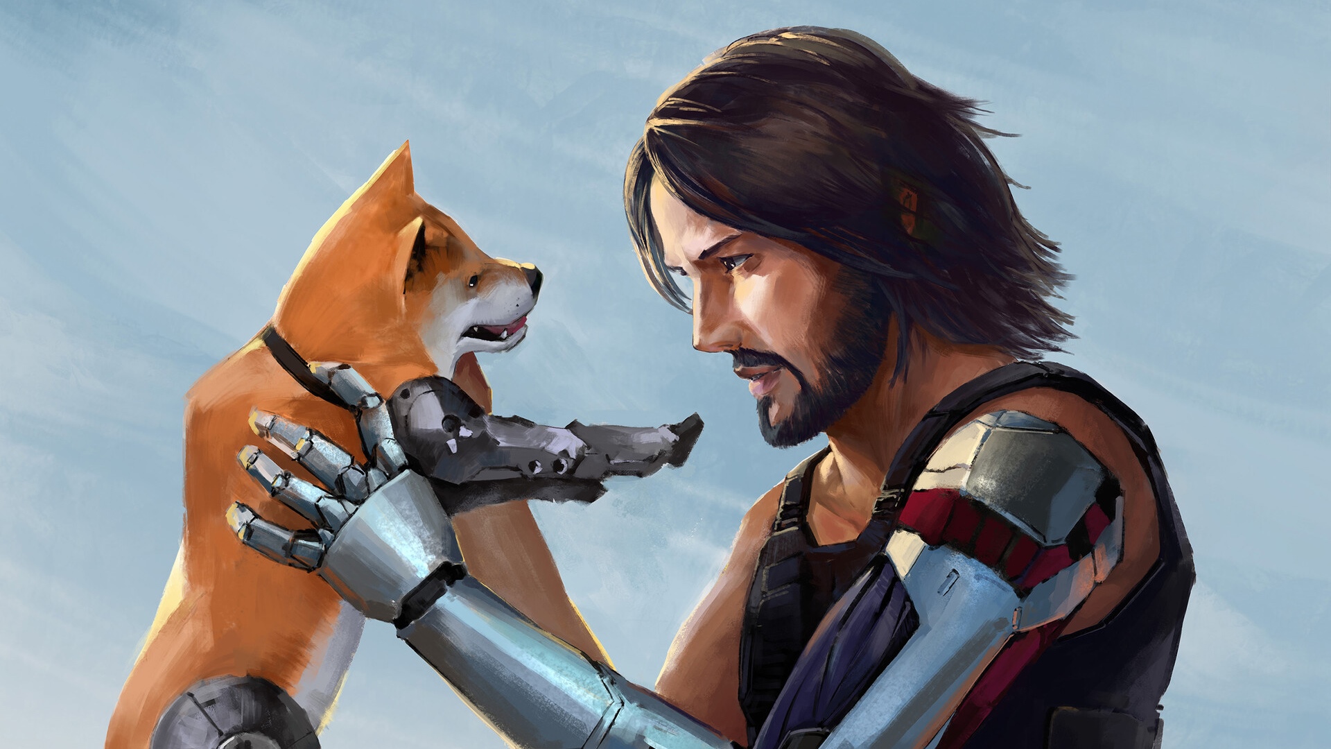 Cyberpunk 2077 Johnny Silverhand with a dog HD Wallpaper
