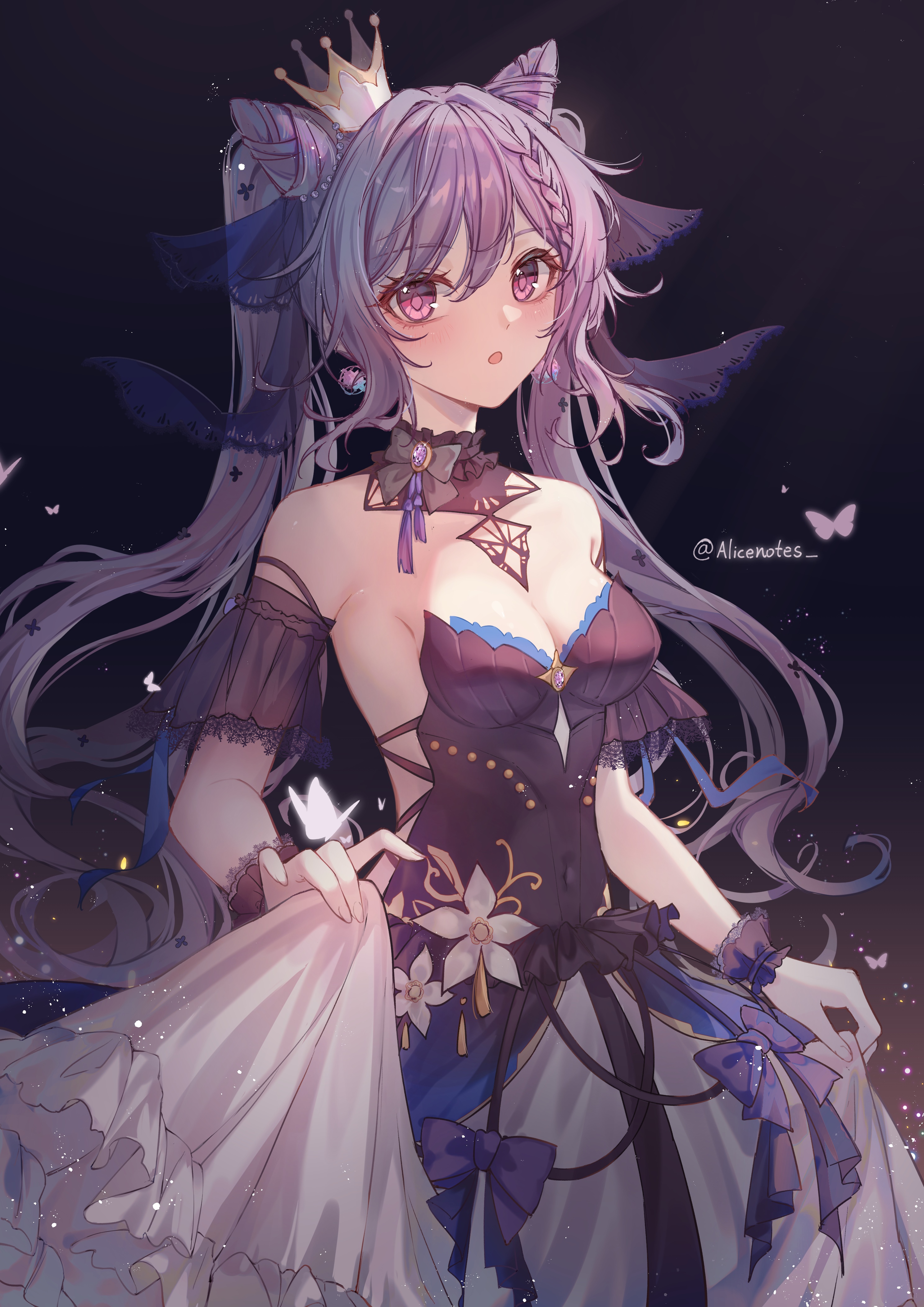 Keqing in a purple dress with butterflies HD Phone Wallpaper