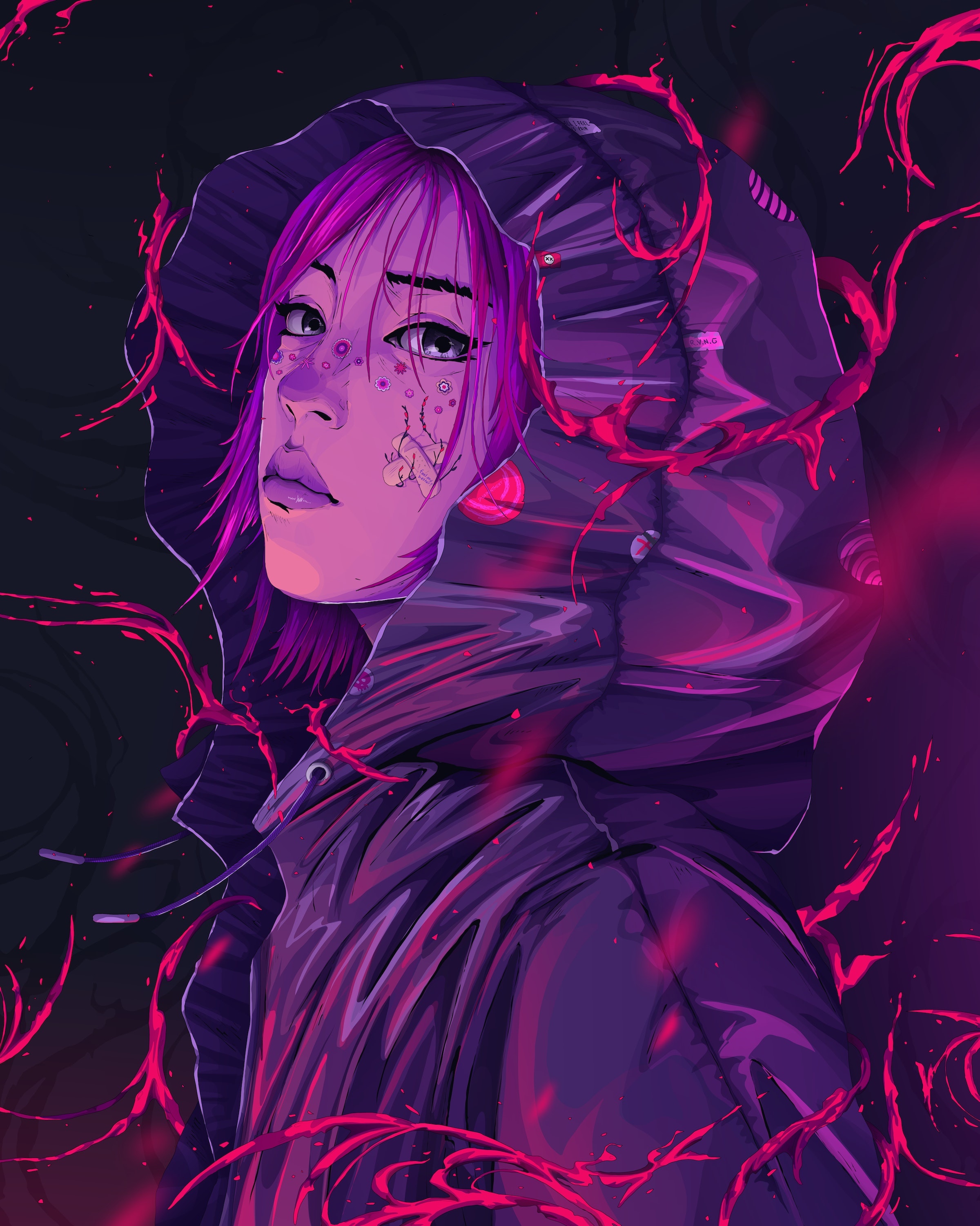 Fantasy girl with pink hair in a hood HD Phone Wallpaper
